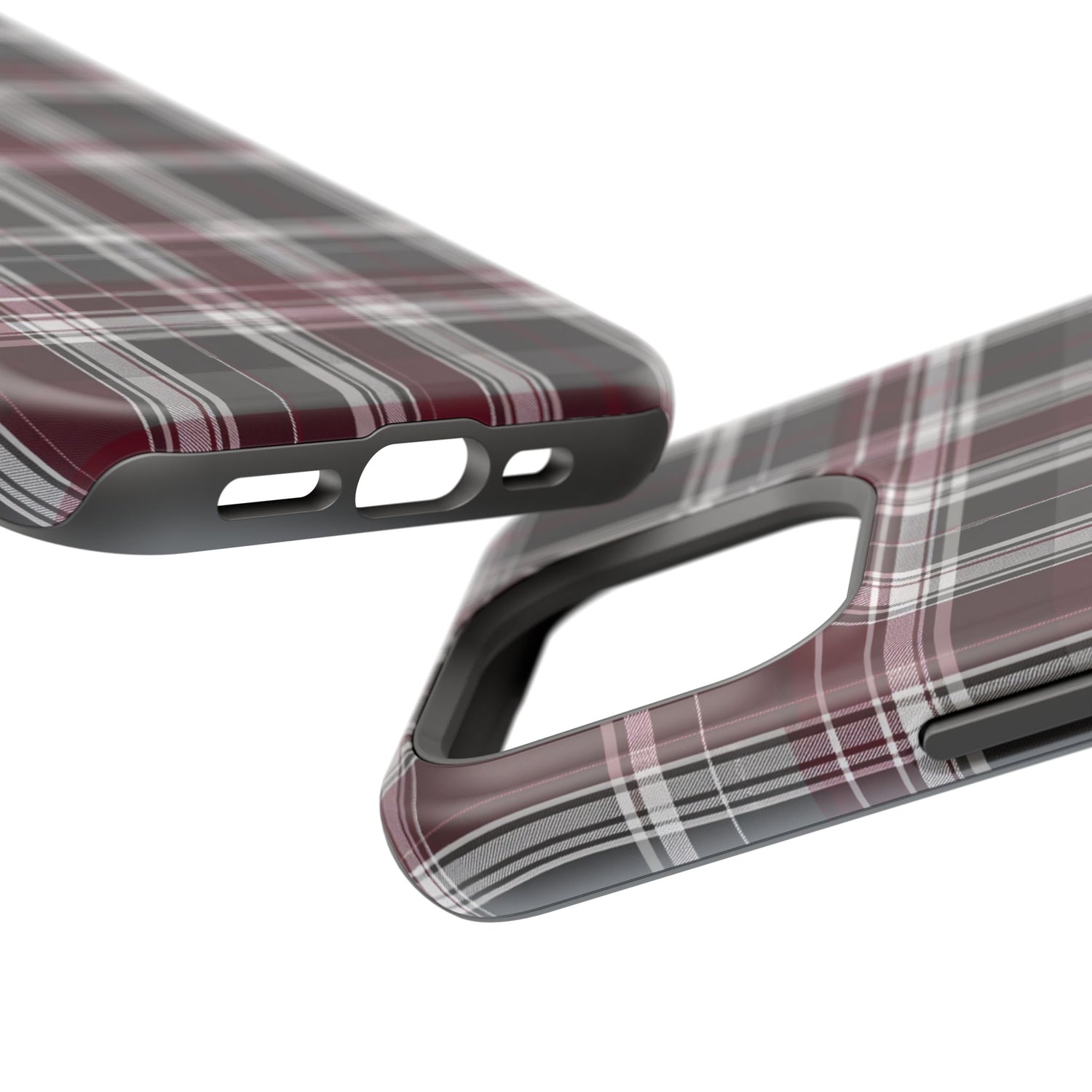 Stylish Plaid Impact-Resistant Phone Cases- Maroon Grey Plaid
