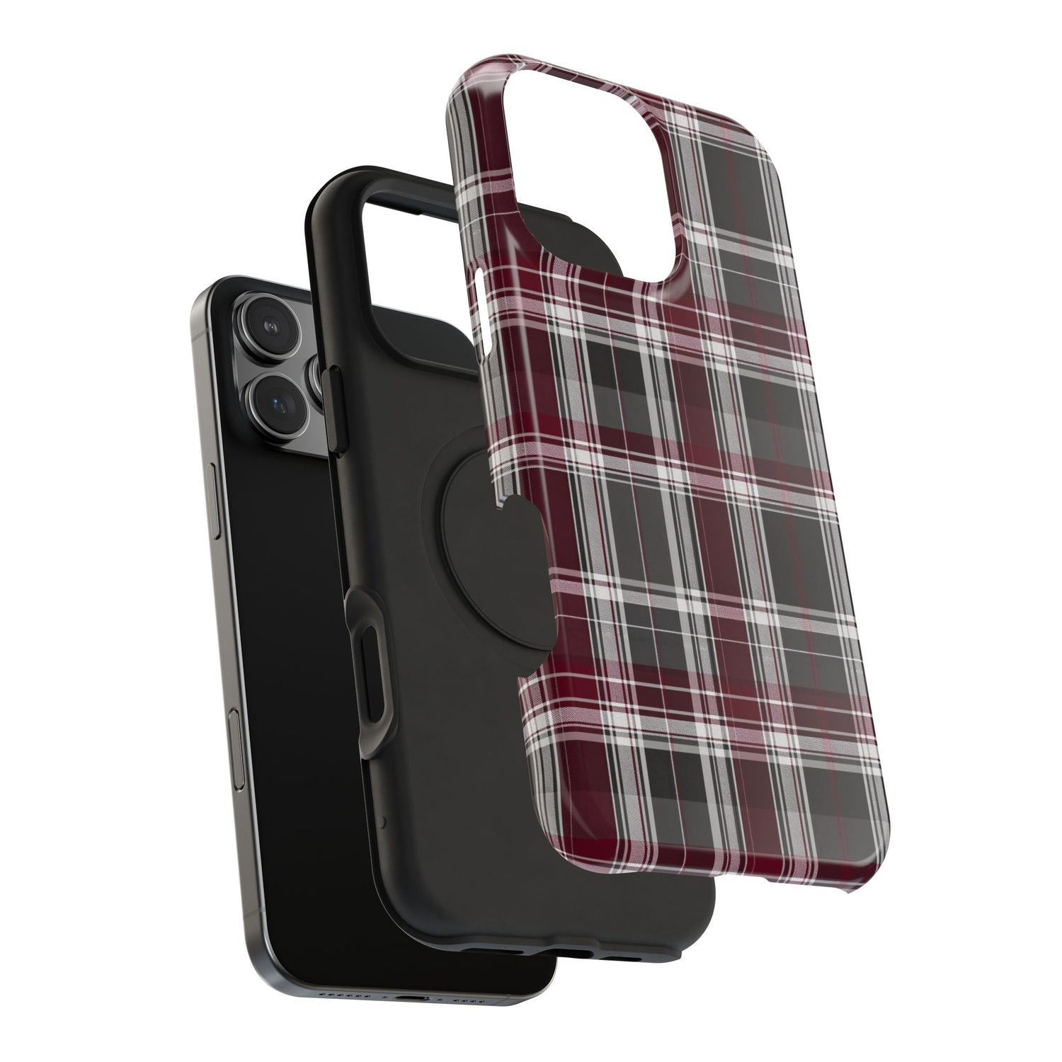 Stylish Plaid Impact-Resistant Phone Cases- Maroon Grey Plaid