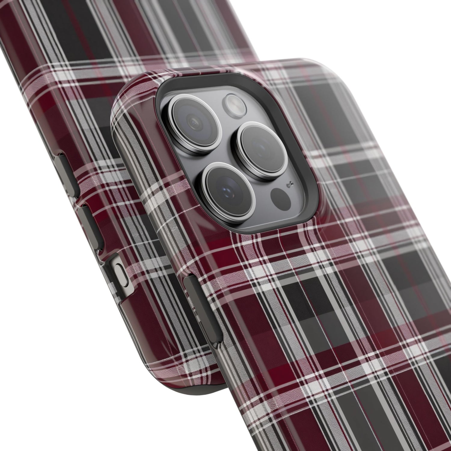 Stylish Plaid Impact-Resistant Phone Cases- Maroon Grey Plaid