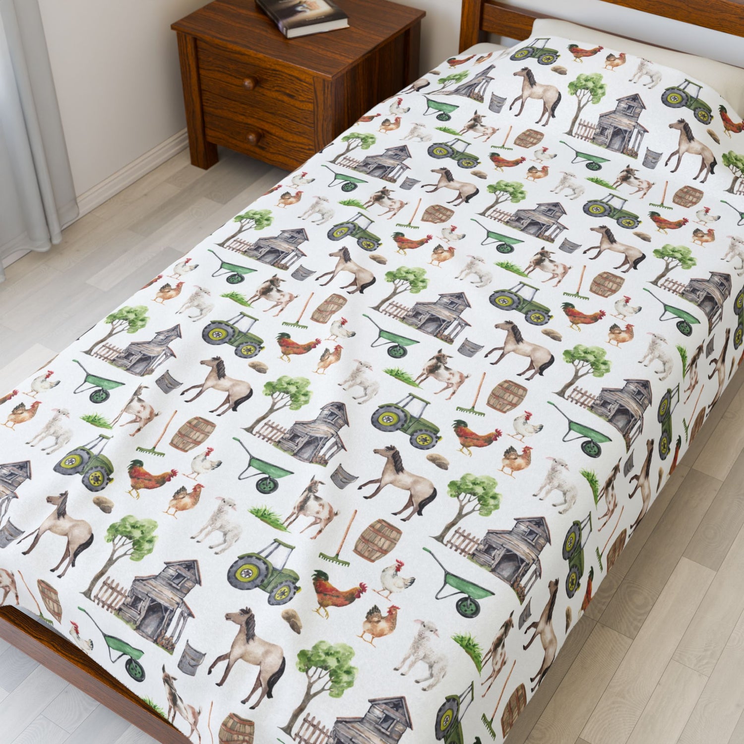 Cozy Farmhouse Velveteen Plush Blanket, Farm Animal Decor, Soft Throw for Kids, Farmhouse Gift, Nursery Bedding