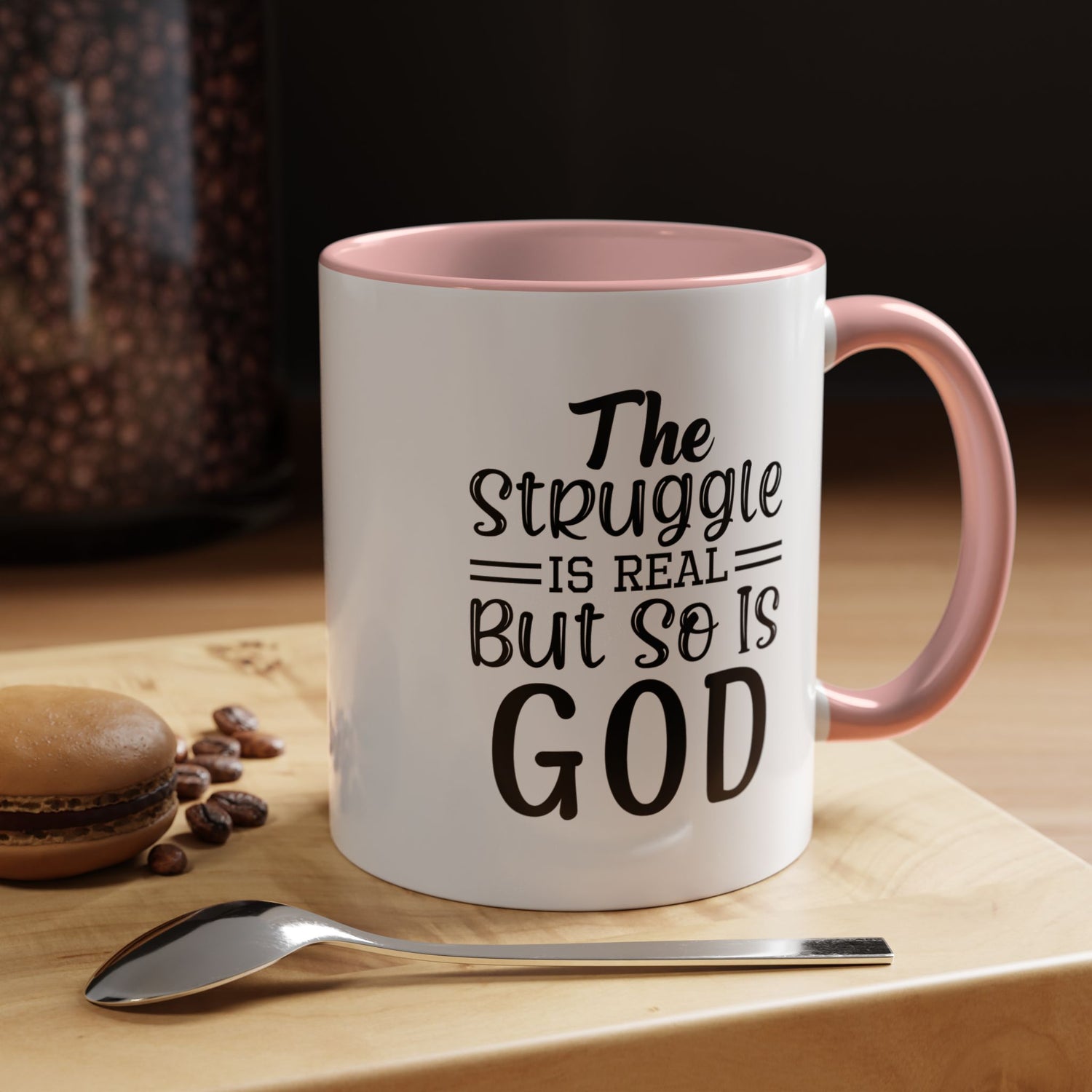 Faith-Inspired Accent Coffee Mug - "The Struggle Is Real But So Is God" - Inspirational Quotes, Gift for Her, Daily Motivation, 11oz, 15oz