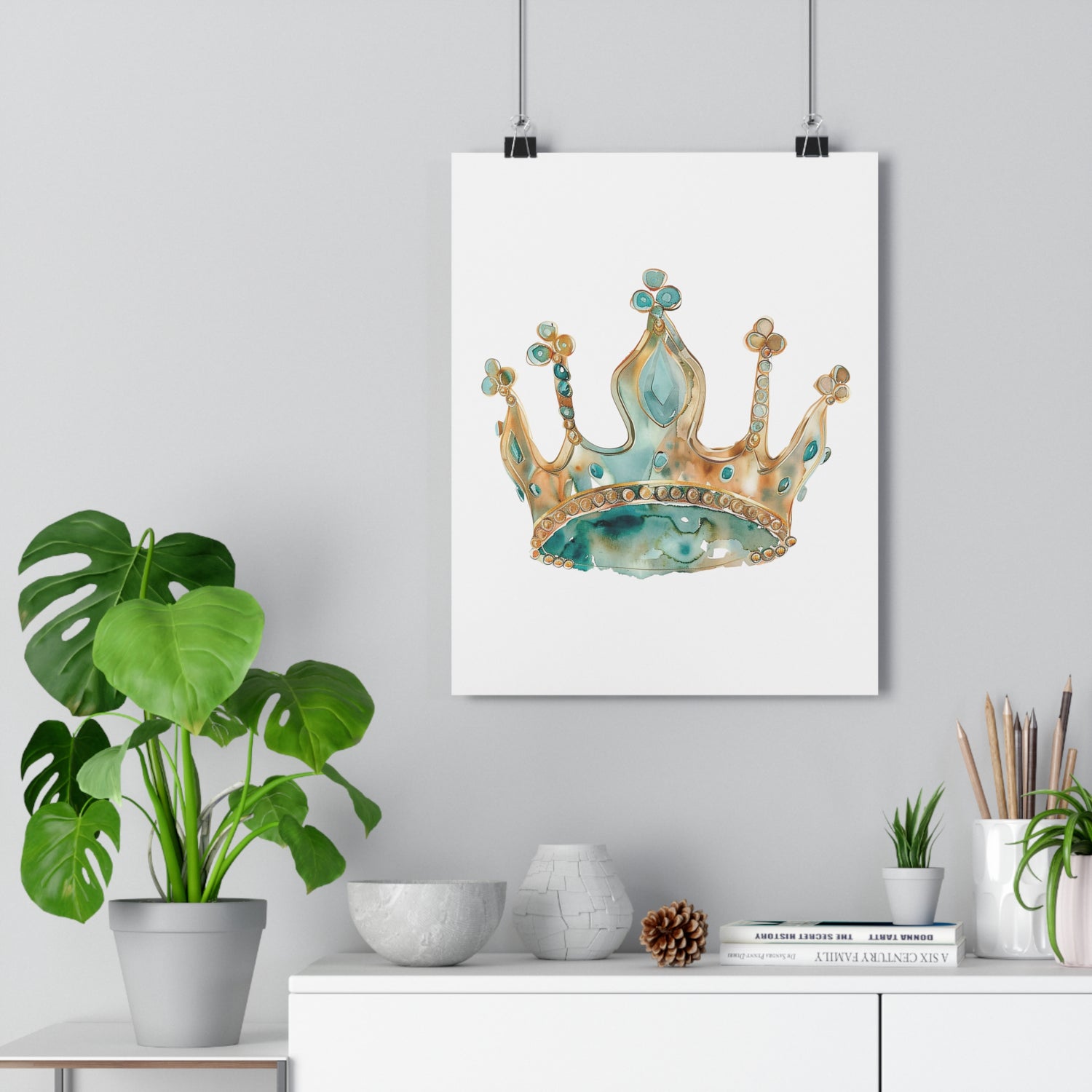 Giclée Art Print Watercolor Teal Princess Crown 1