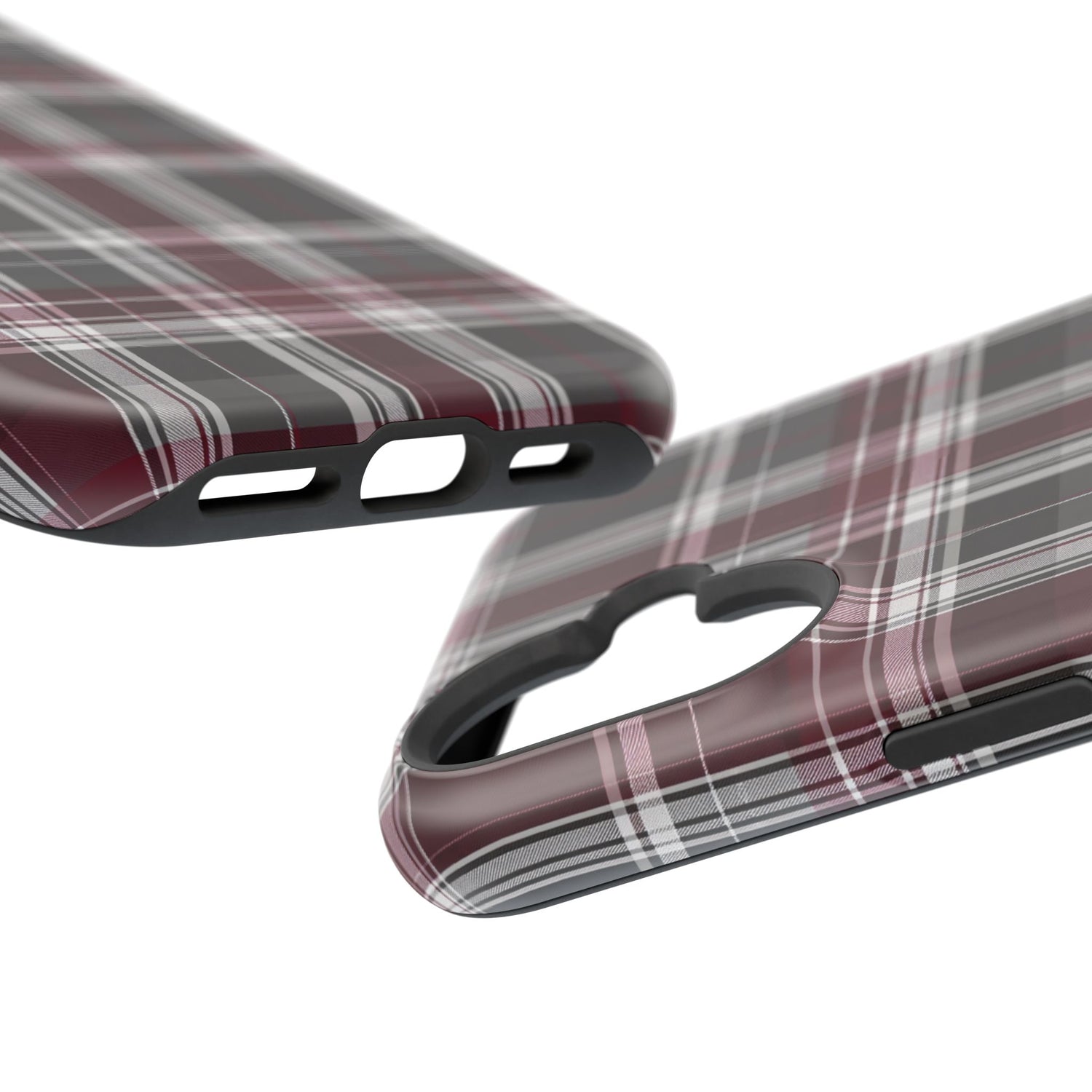 Stylish Plaid Impact-Resistant Phone Cases- Maroon Grey Plaid