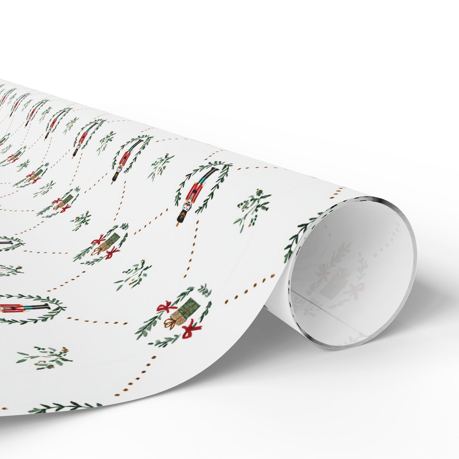 Roll of decorative paper with festive design on a white background