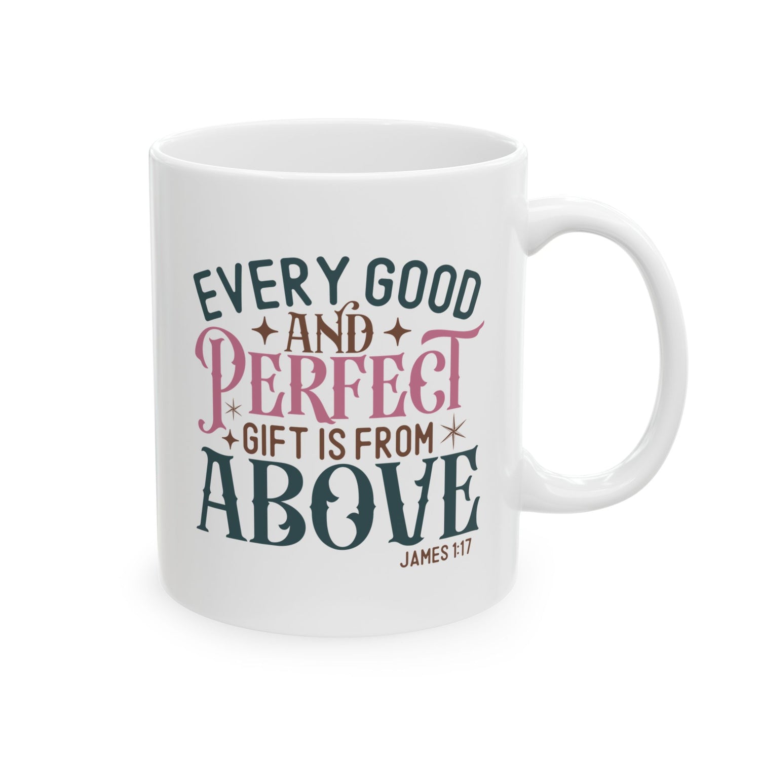 Inspirational Ceramic Mug, Encouragement Gift, Perfect for Coffee Lovers, Bible Verse, Faith-Based Decor, Every Good Gift