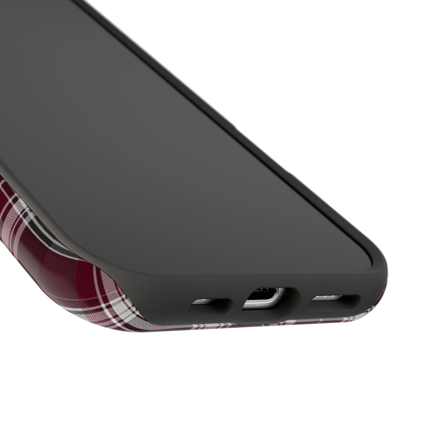 Stylish Plaid Impact-Resistant Phone Cases- Maroon Grey Plaid