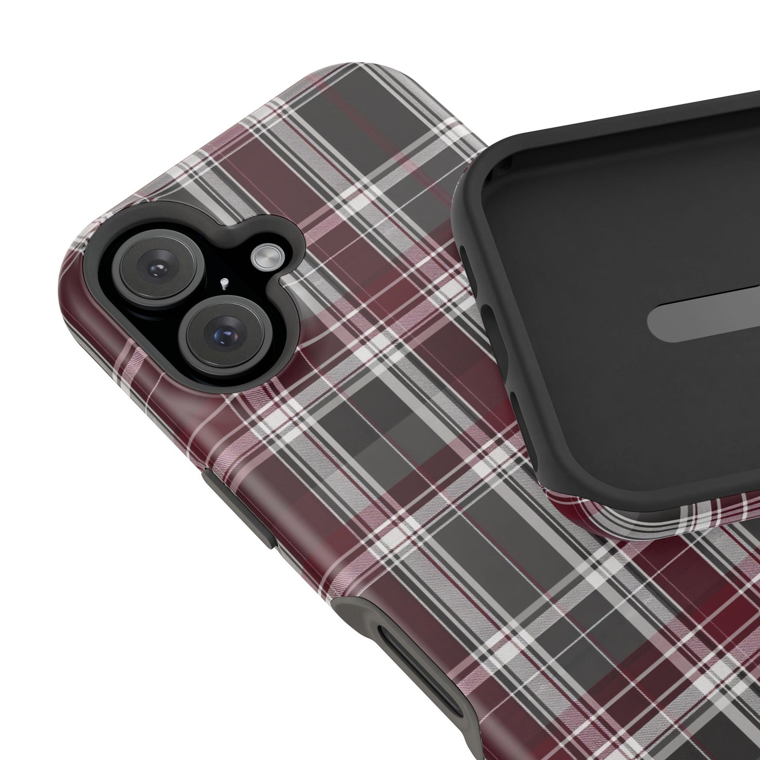 Stylish Plaid Impact-Resistant Phone Cases- Maroon Grey Plaid