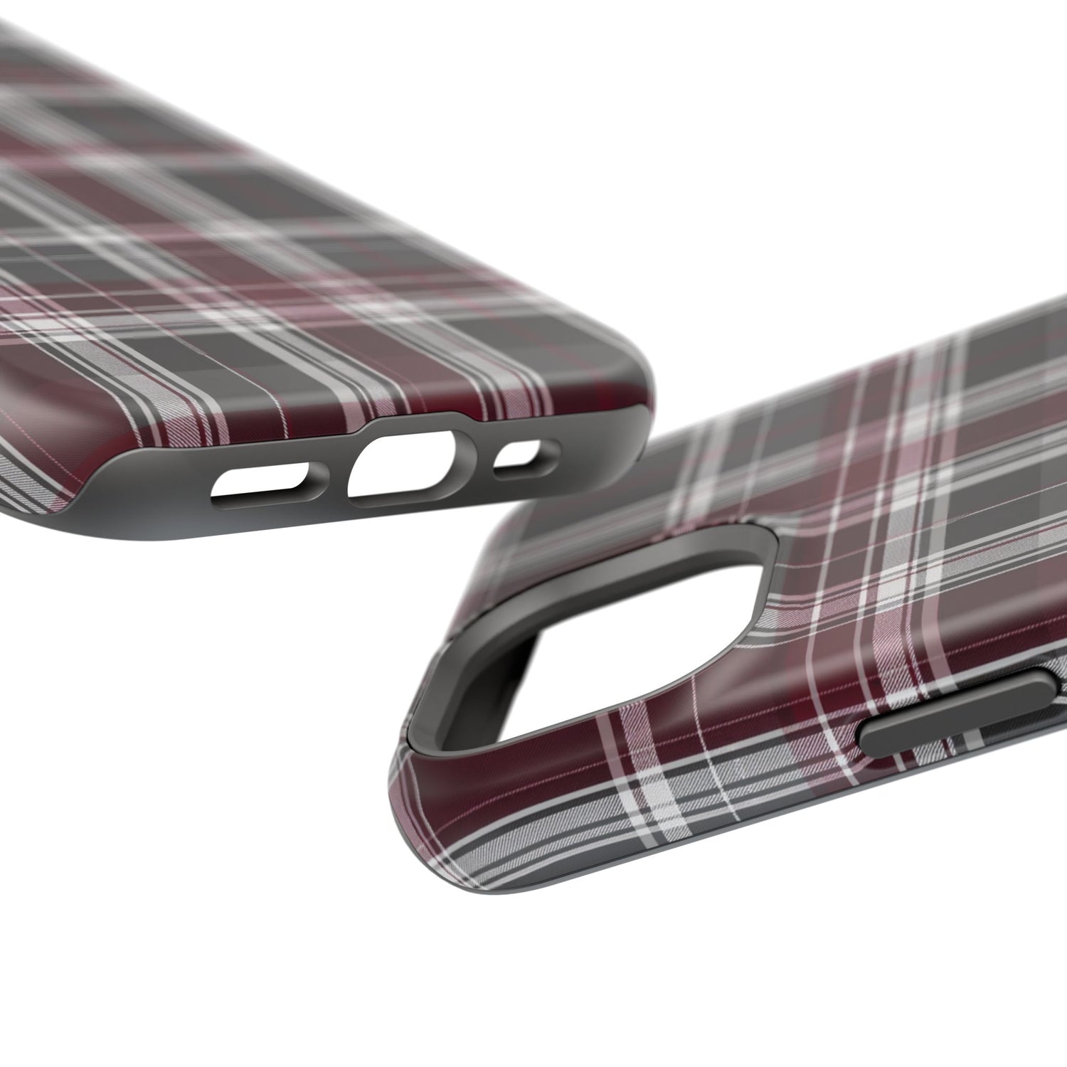 Stylish Plaid Impact-Resistant Phone Cases- Maroon Grey Plaid