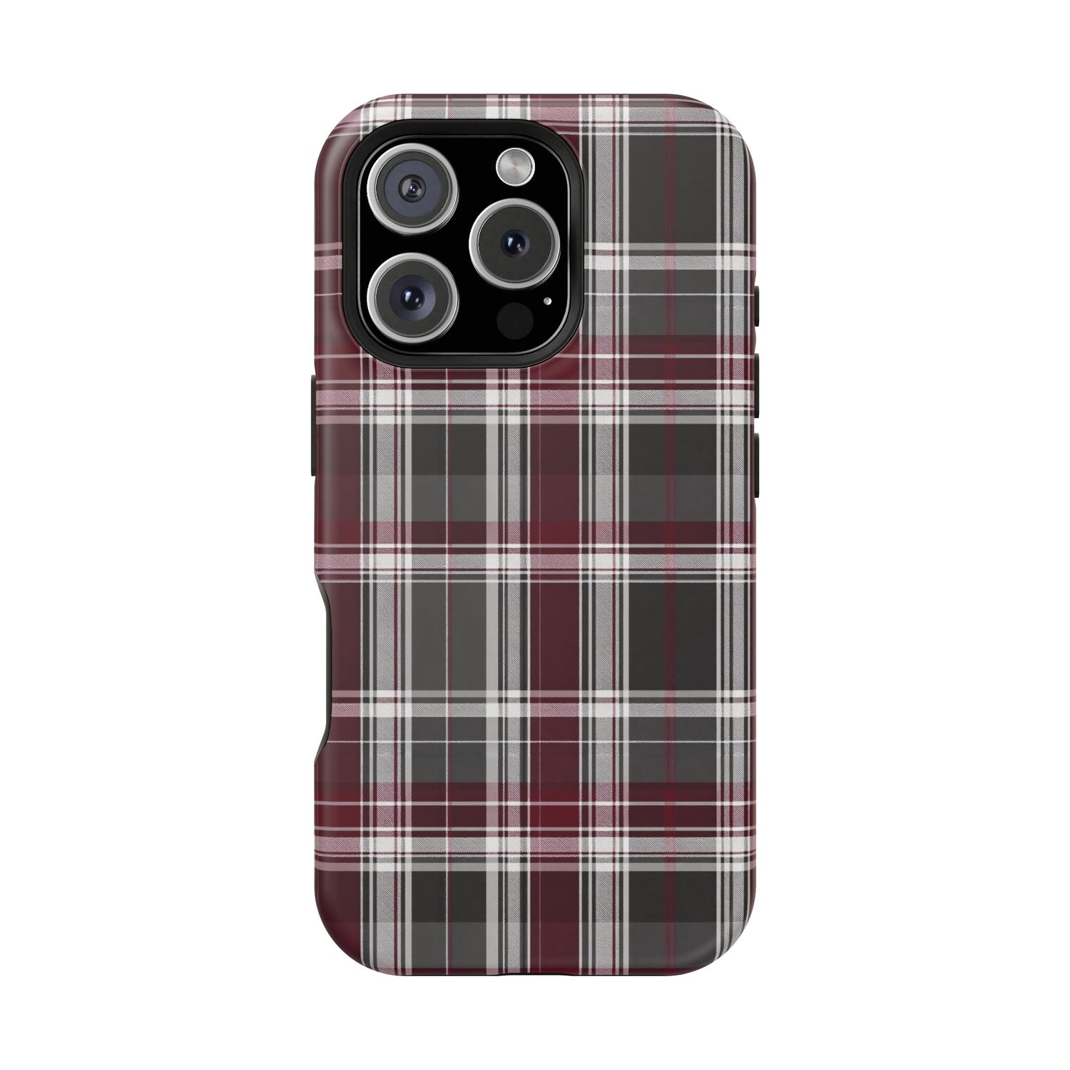 Stylish Plaid Impact-Resistant Phone Cases- Maroon Grey Plaid