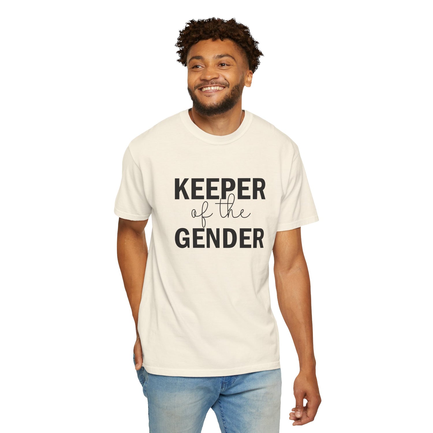 Unisex Garment-Dyed T-Shirt with 'Keeper of the Gender' Print | Funny New Baby Shirt, Casual Wear, Gender Reveal