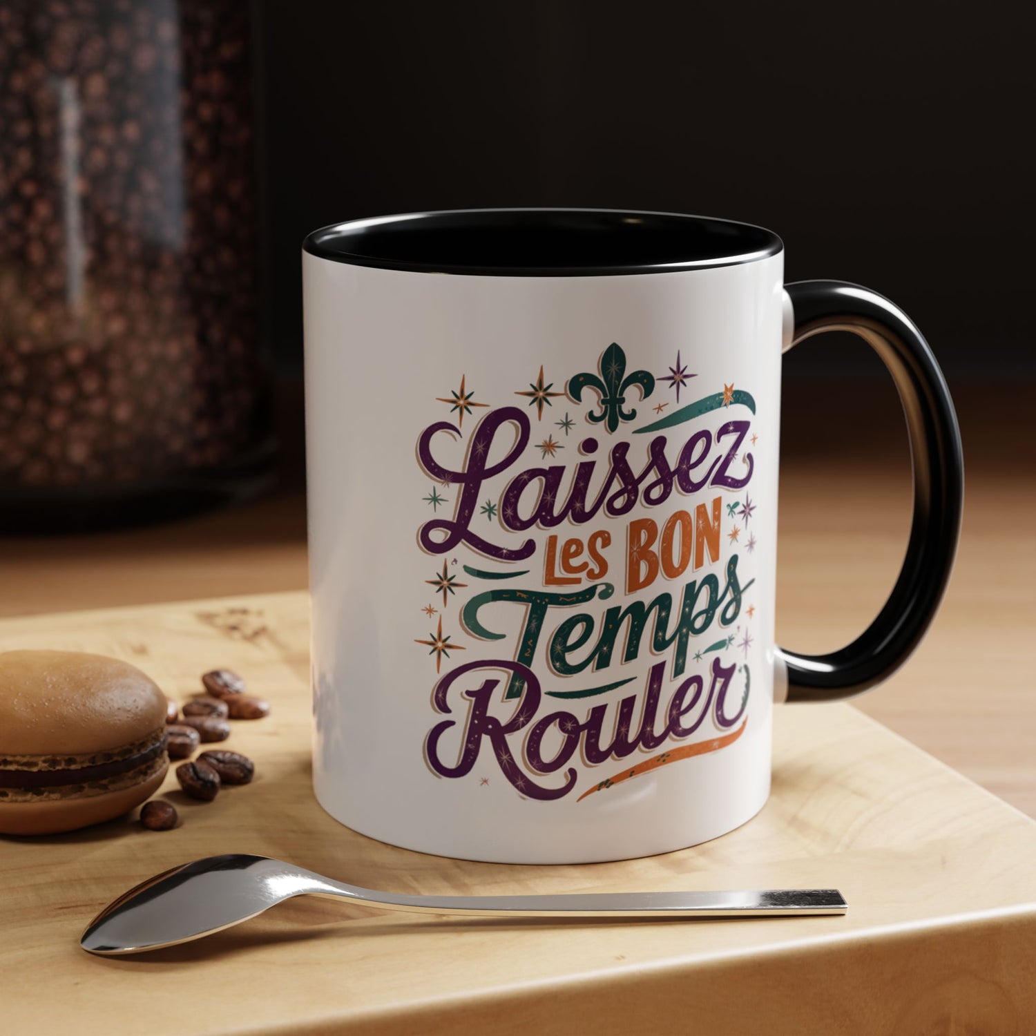 Vibrant Accent Coffee Mug - 'Laissez les Bon Temps Rouler', Perfect for Celebrations, Gifts, Coffee Lovers, Home Decor, and More