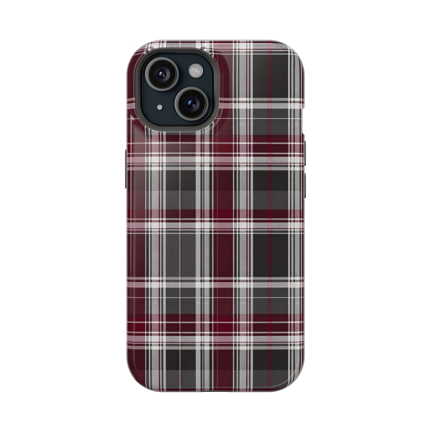 Stylish Plaid Impact-Resistant Phone Cases- Maroon Grey Plaid