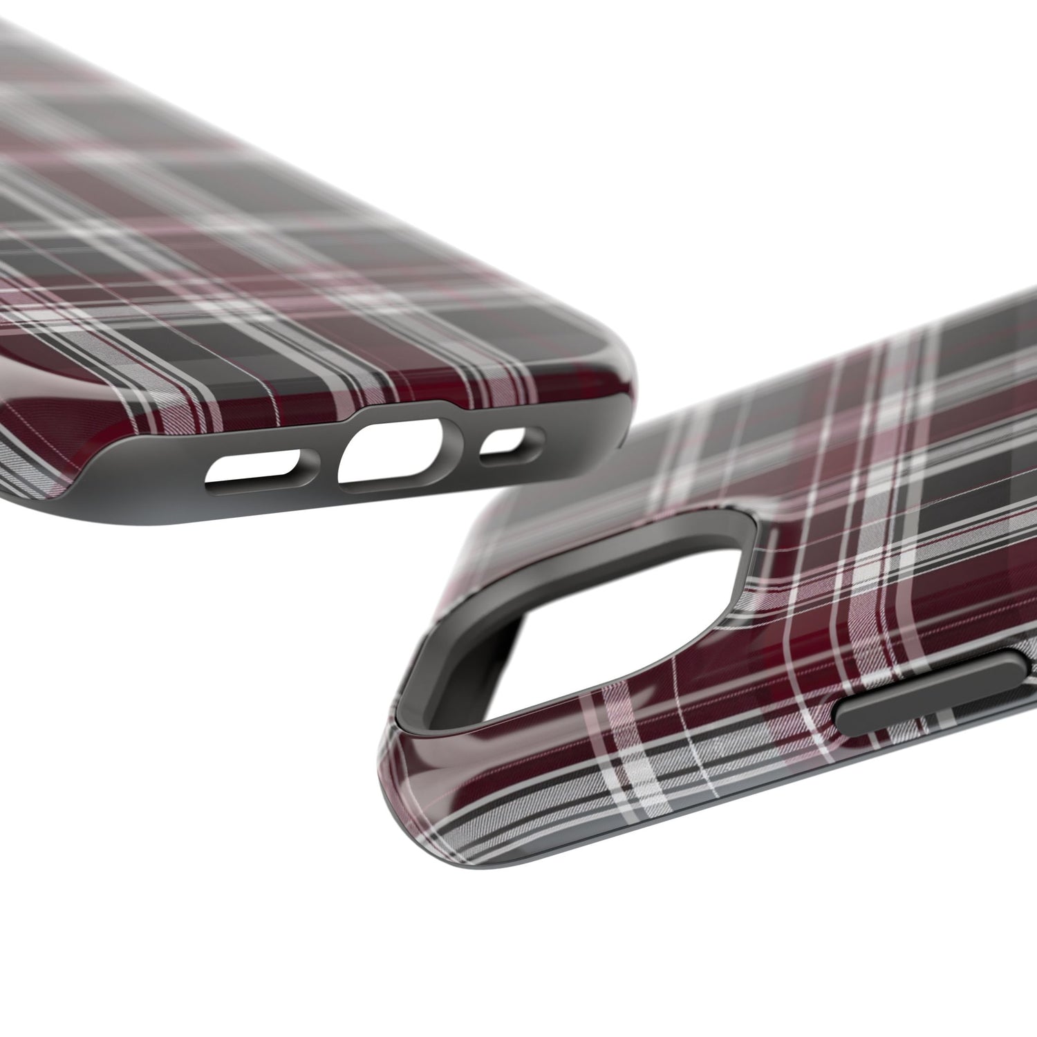 Stylish Plaid Impact-Resistant Phone Cases- Maroon Grey Plaid
