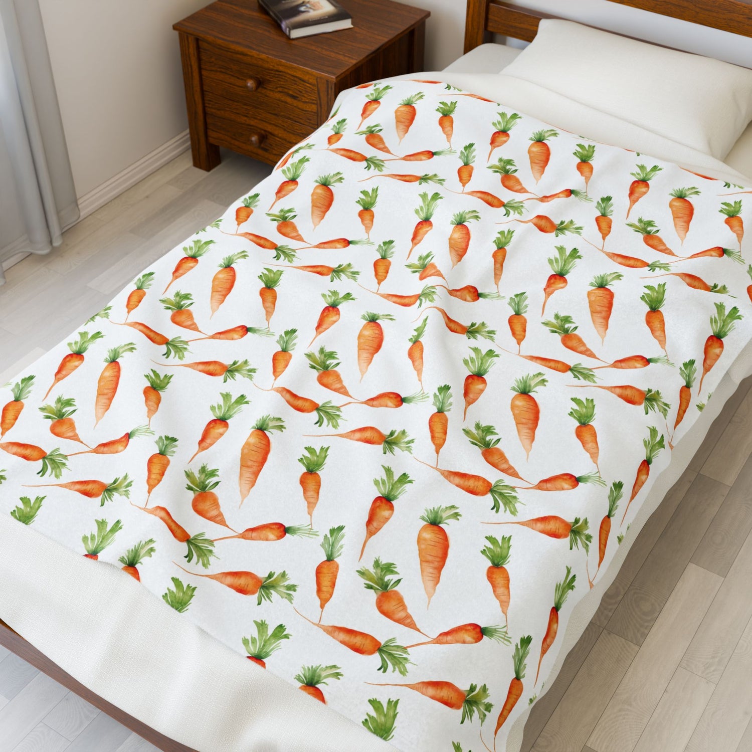 Cozy Carrot Pattern Velveteen Plush Blanket | Soft Throw for Home Décor, Gifts, Nursery, Easter, Kids' Room