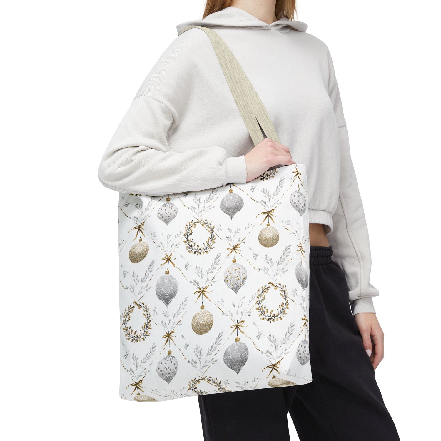 Elegant Christmas Tote Bag- Gold Silver Ornaments