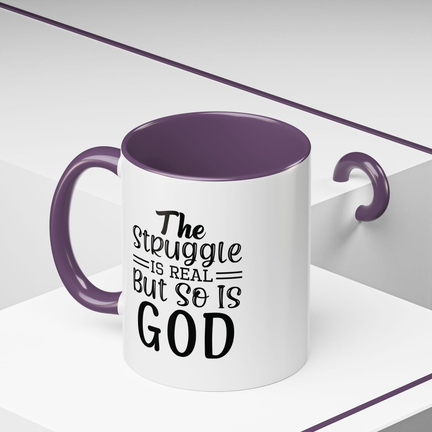 Faith-Inspired Accent Coffee Mug - "The Struggle Is Real But So Is God" - Inspirational Quotes, Gift for Her, Daily Motivation, 11oz, 15oz
