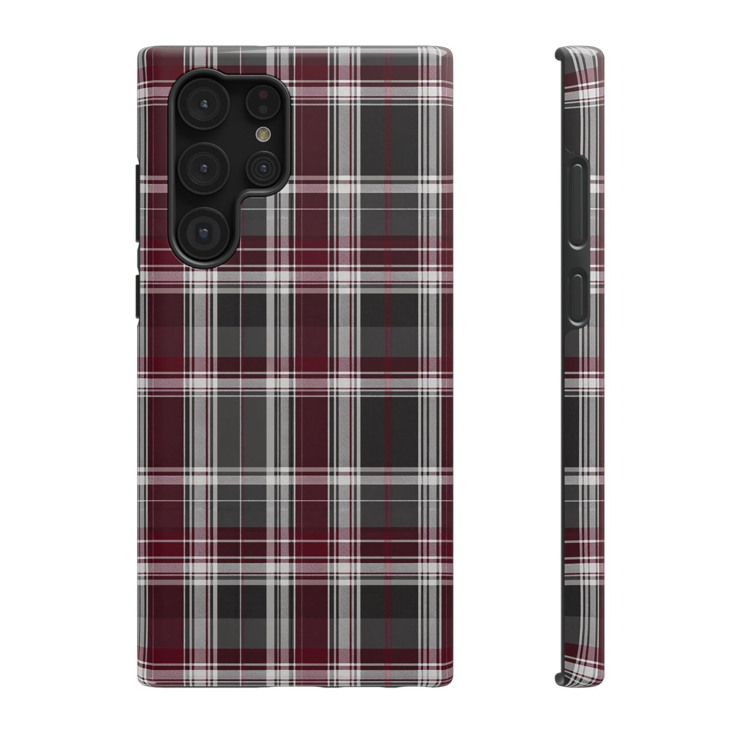 Stylish Plaid Impact-Resistant Phone Cases- Maroon Grey Plaid
