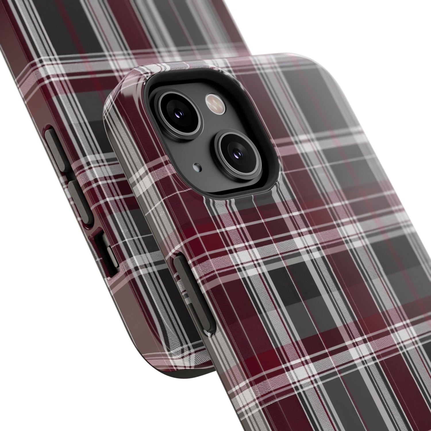 Stylish Plaid Impact-Resistant Phone Cases- Maroon Grey Plaid