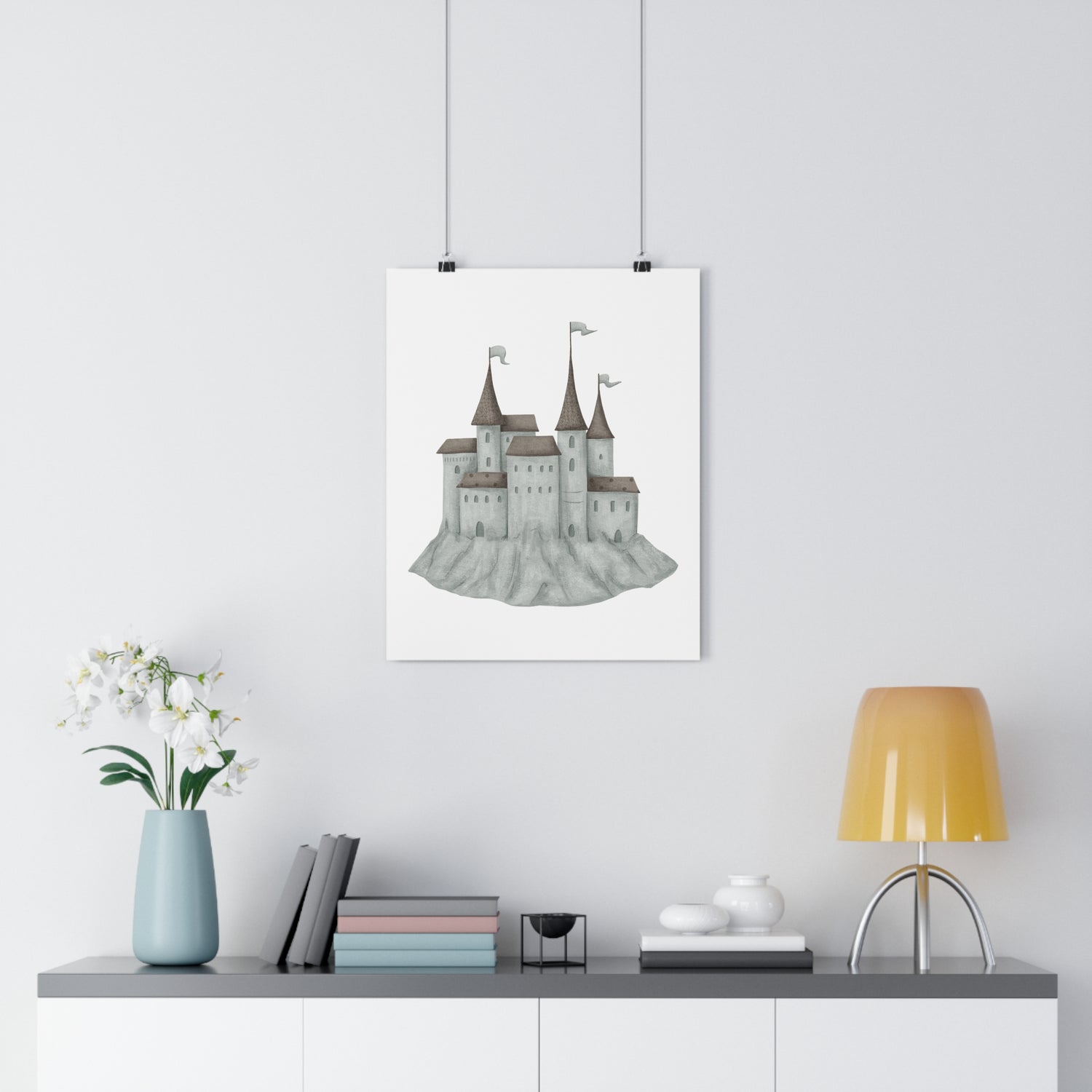 Giclée Art Print Watercolor Memories of Dreams Blue Sandcastle