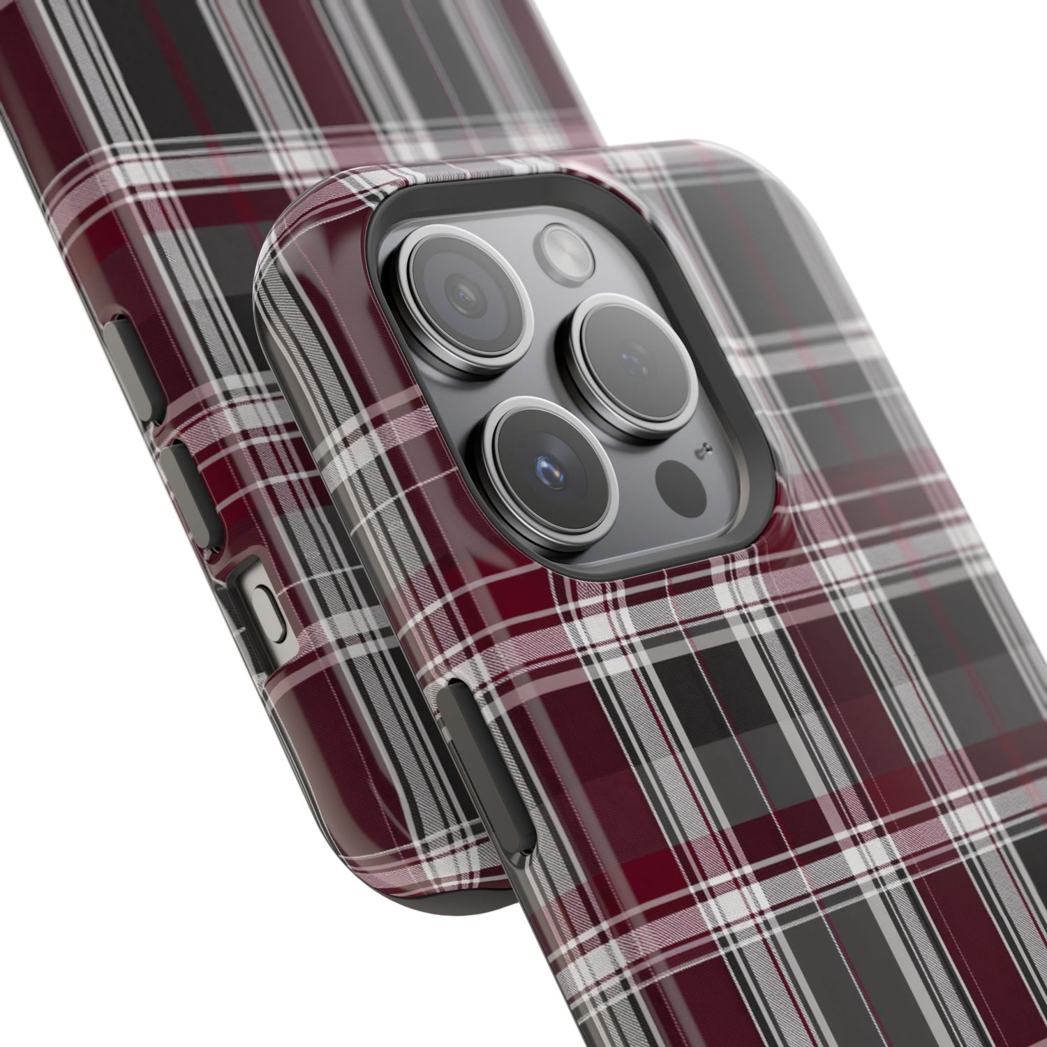 Stylish Plaid Impact-Resistant Phone Cases- Maroon Grey Plaid