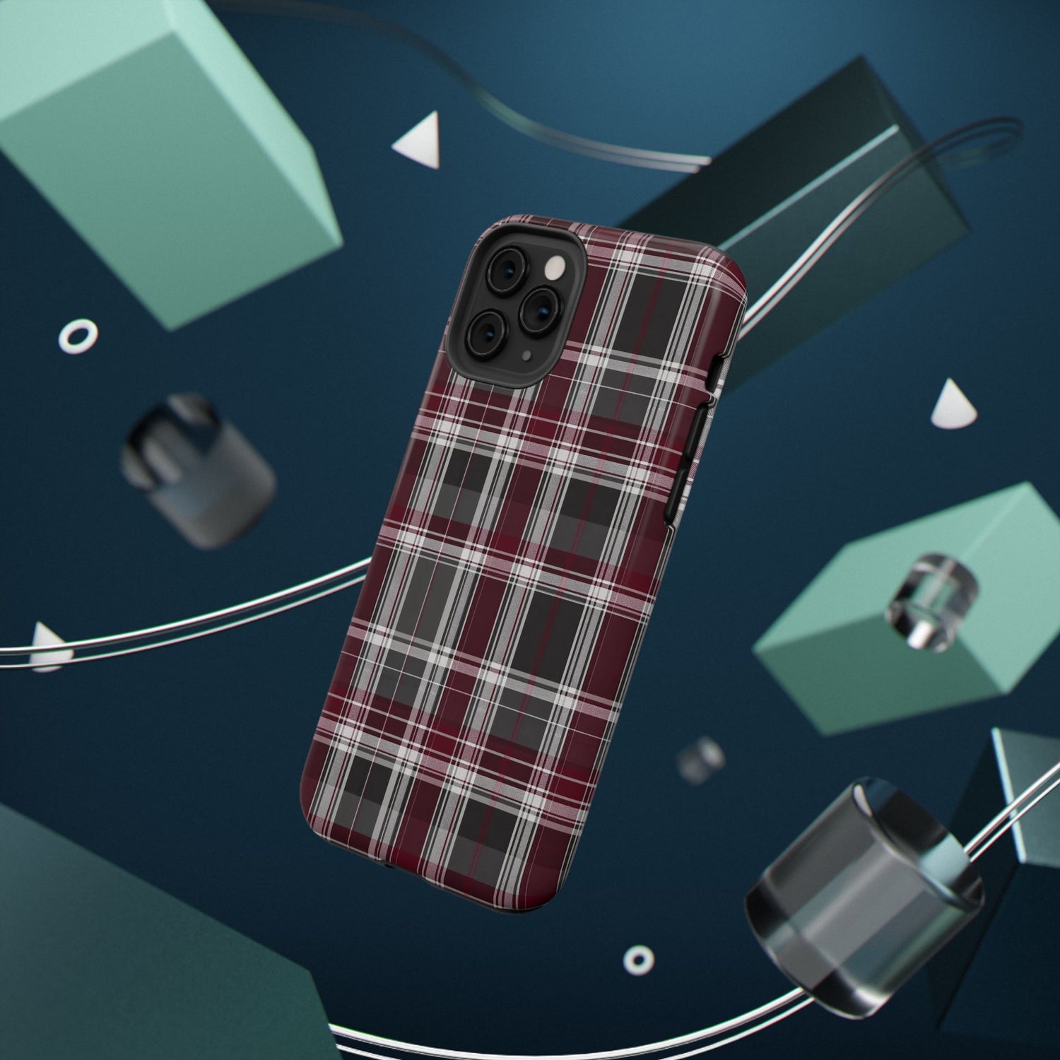 Stylish Plaid Impact-Resistant Phone Cases- Maroon Grey Plaid