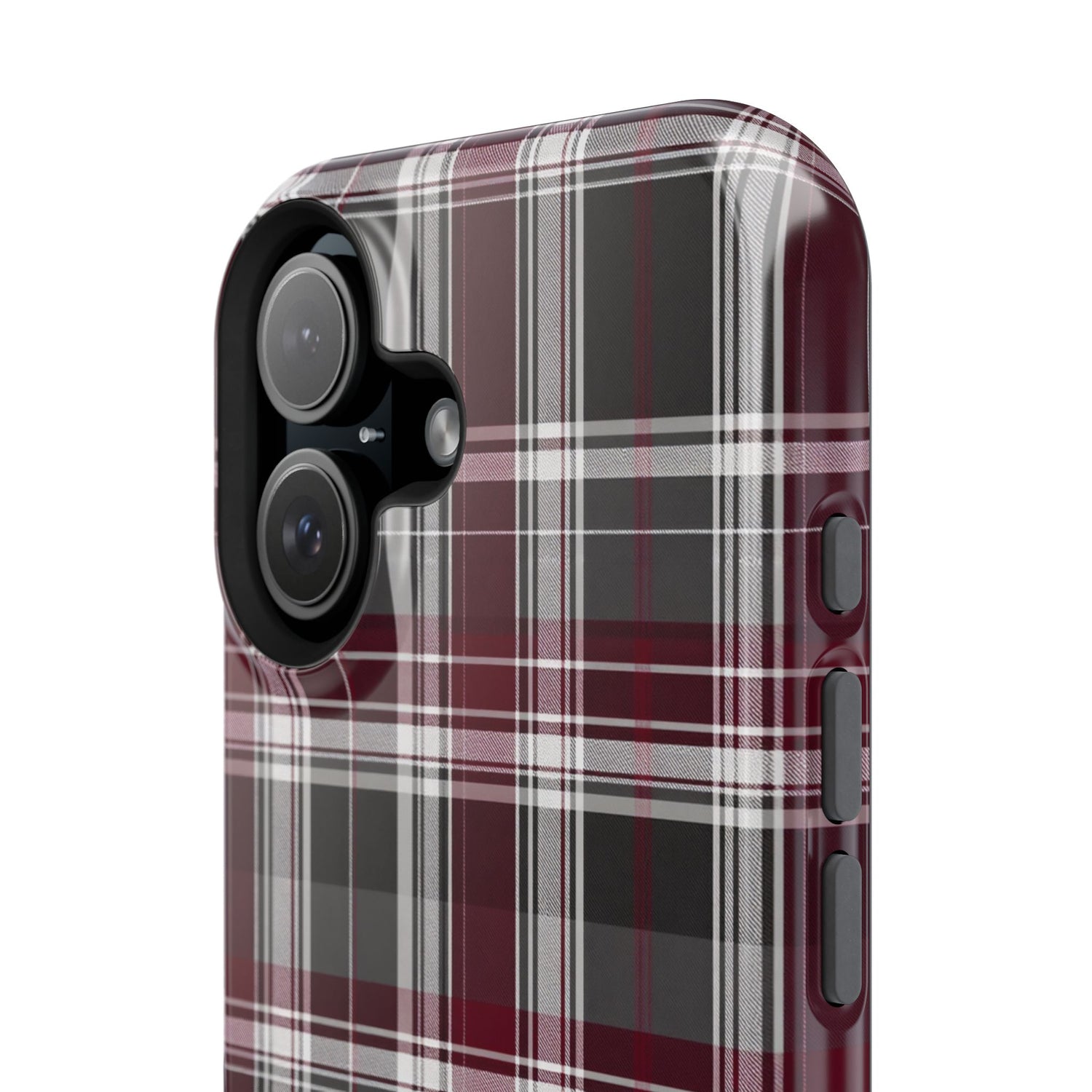 Stylish Plaid Impact-Resistant Phone Cases- Maroon Grey Plaid