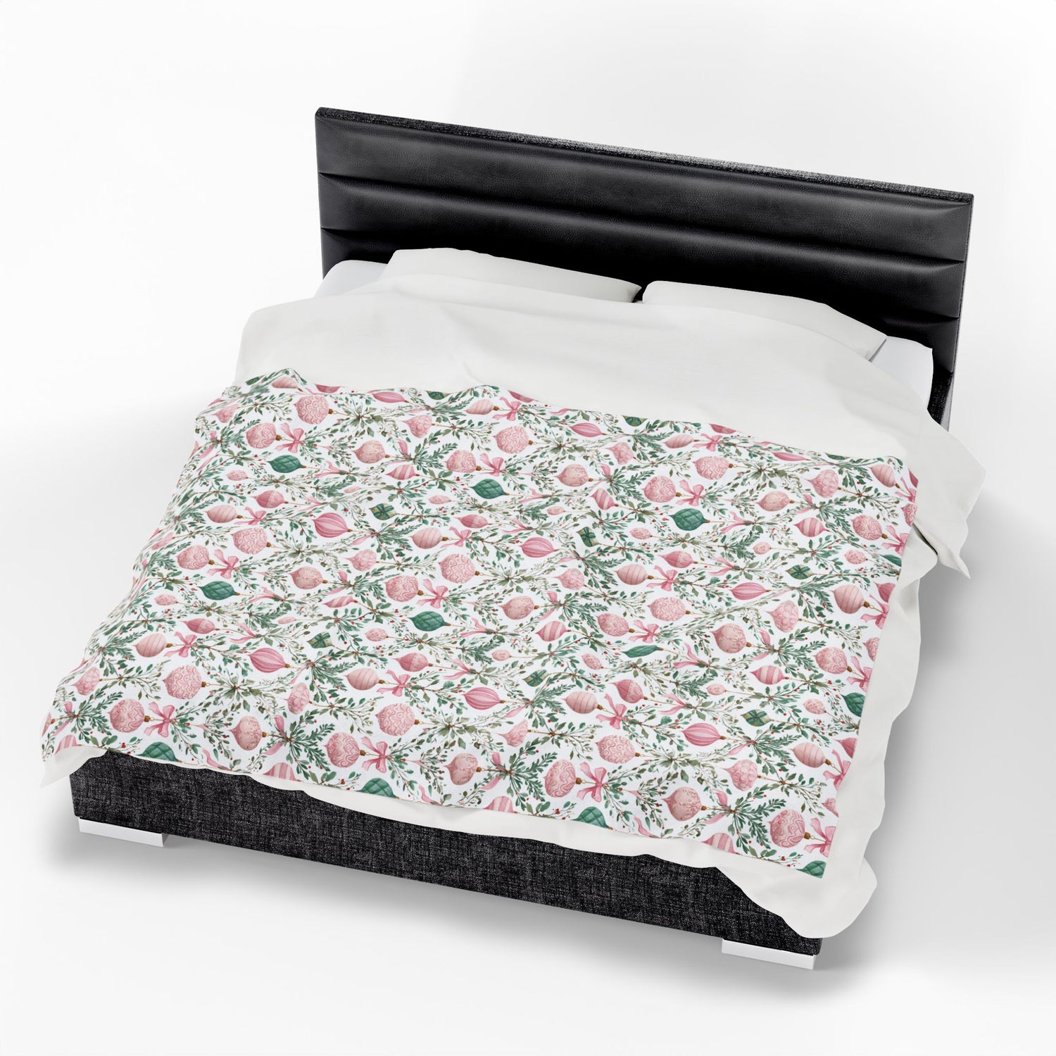 Pink Green Ornaments Velveteen Blanket
