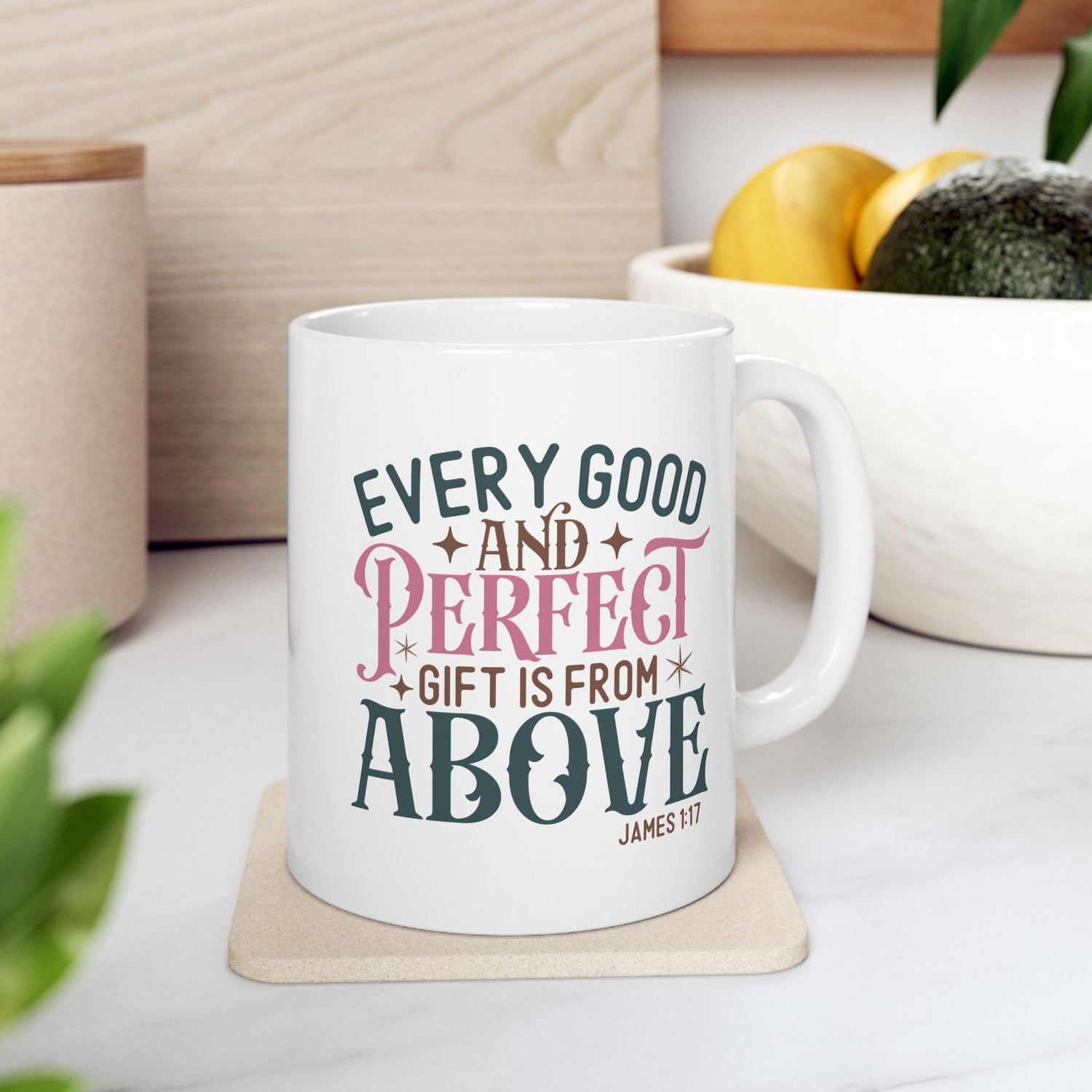 Inspirational Ceramic Mug, Encouragement Gift, Perfect for Coffee Lovers, Bible Verse, Faith-Based Decor, Every Good Gift