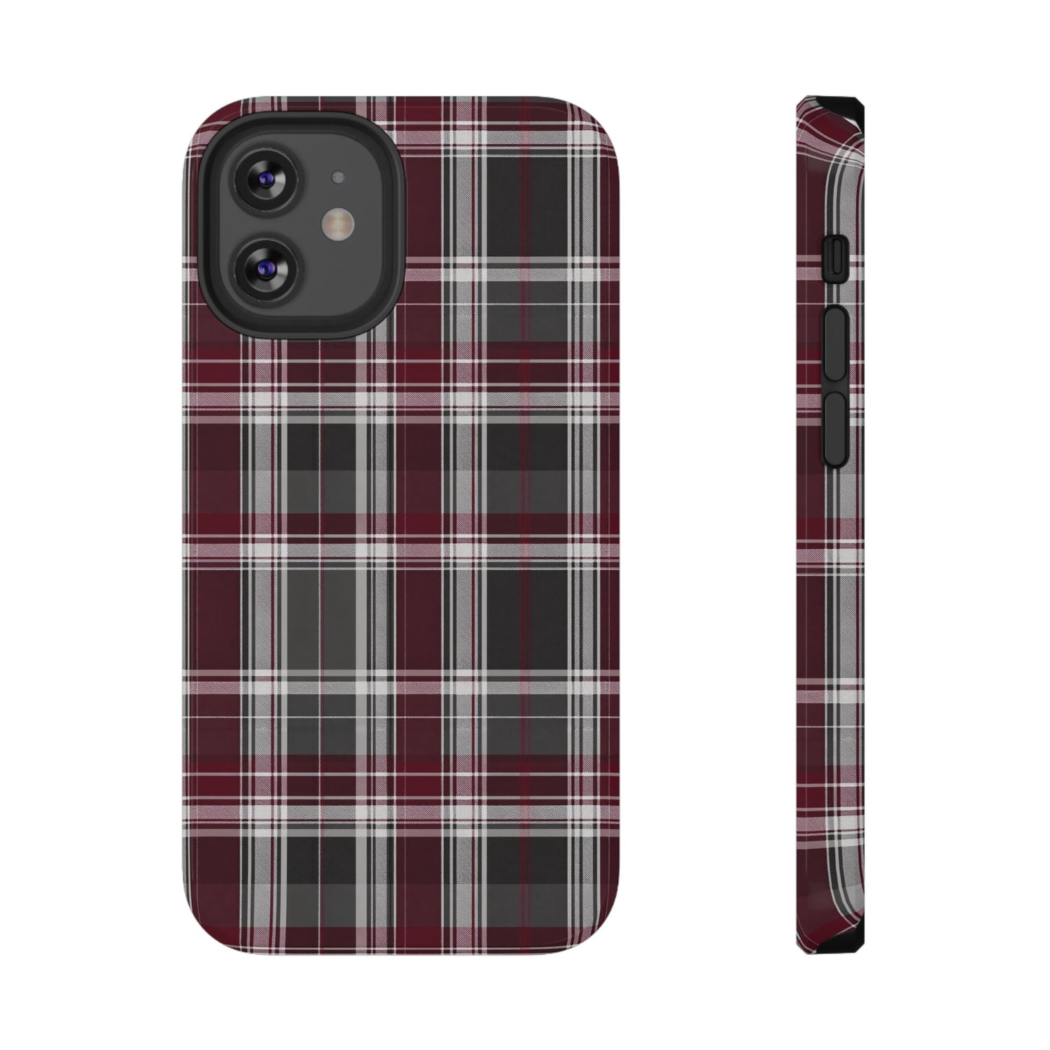 Stylish Plaid Impact-Resistant Phone Cases- Maroon Grey Plaid