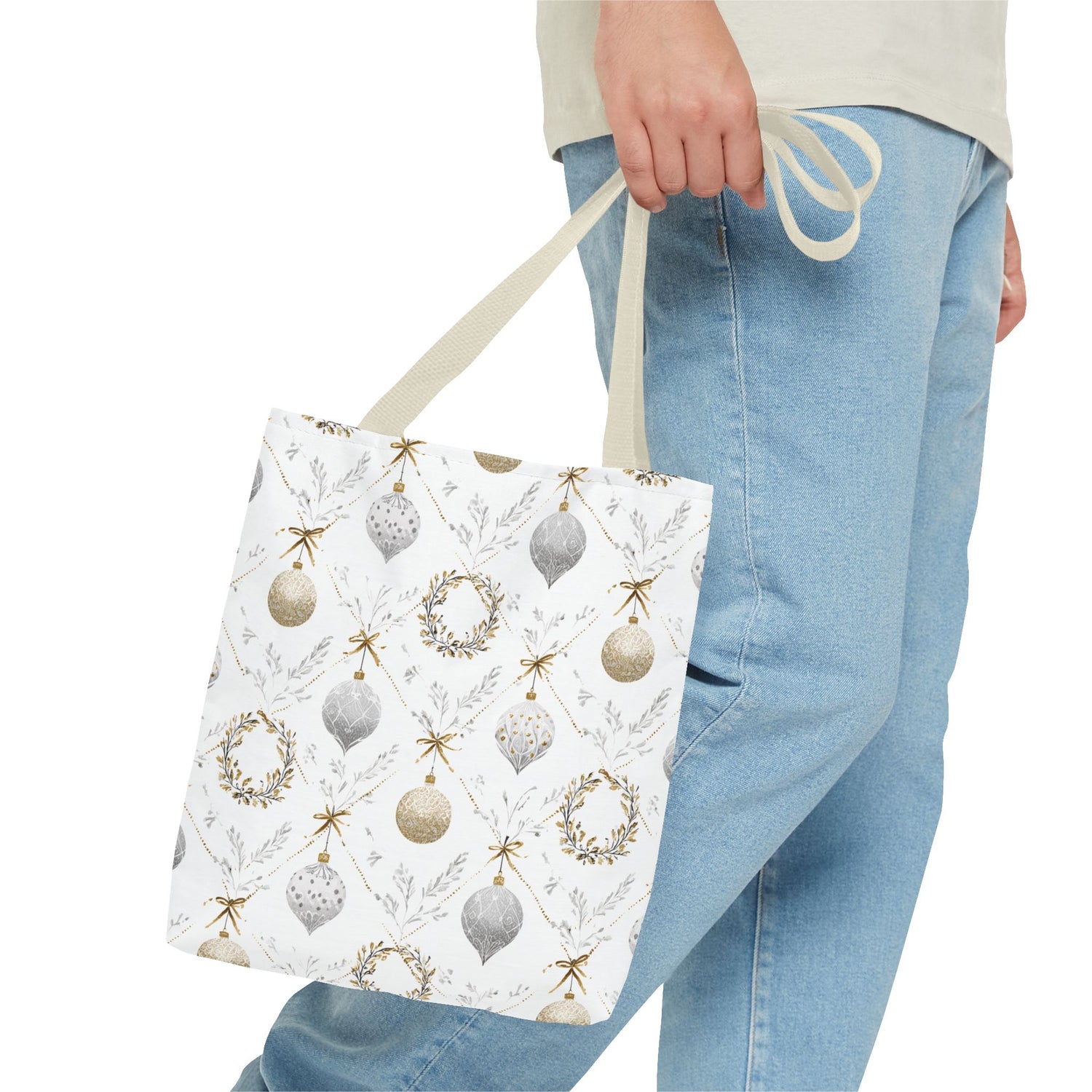 Elegant Christmas Tote Bag- Gold Silver Ornaments