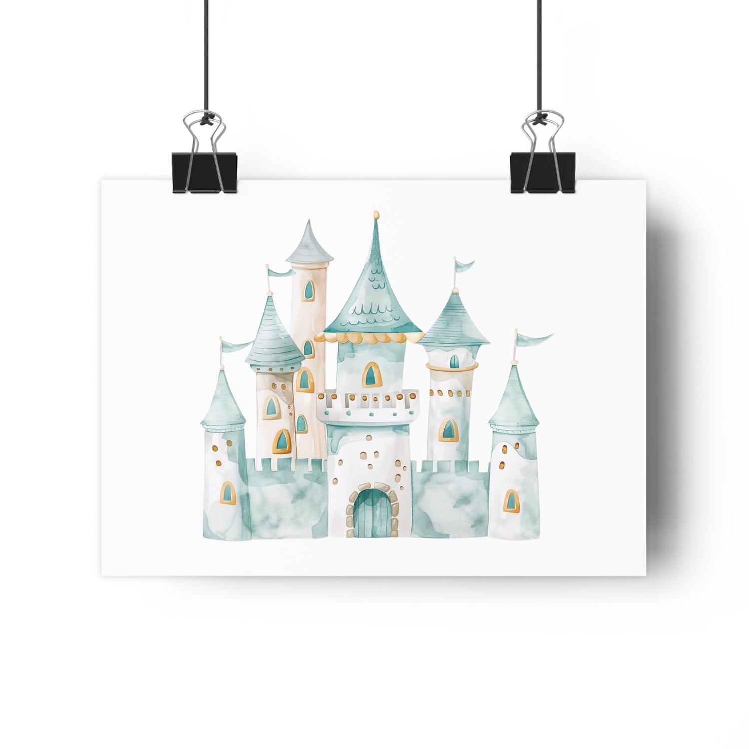 Giclée Art Print Watercolor Teal Princess Castle 1
