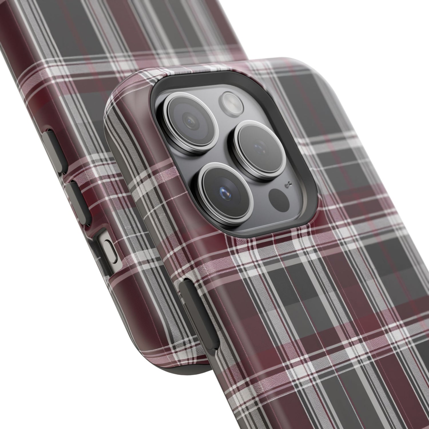 Stylish Plaid Impact-Resistant Phone Cases- Maroon Grey Plaid