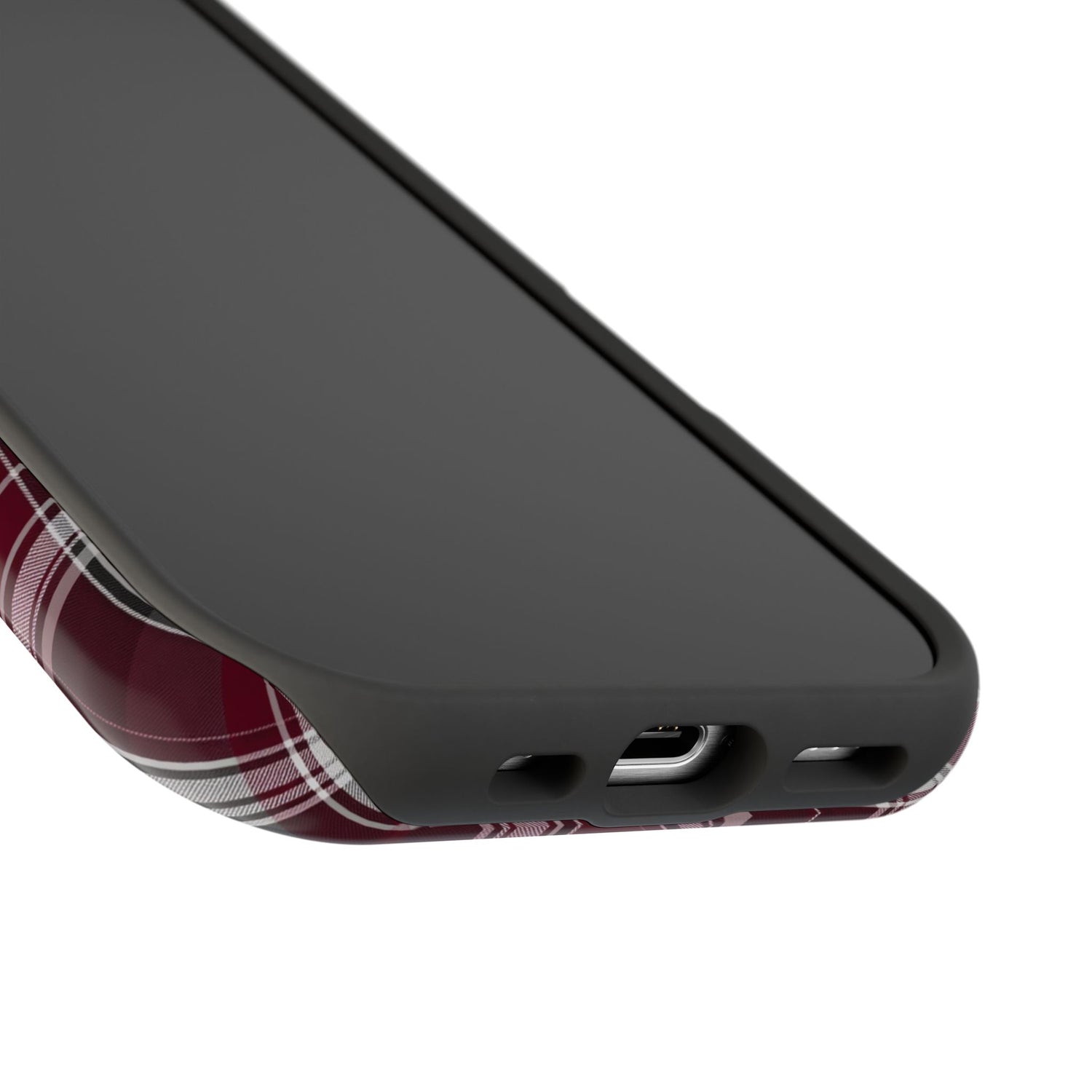 Stylish Plaid Impact-Resistant Phone Cases- Maroon Grey Plaid