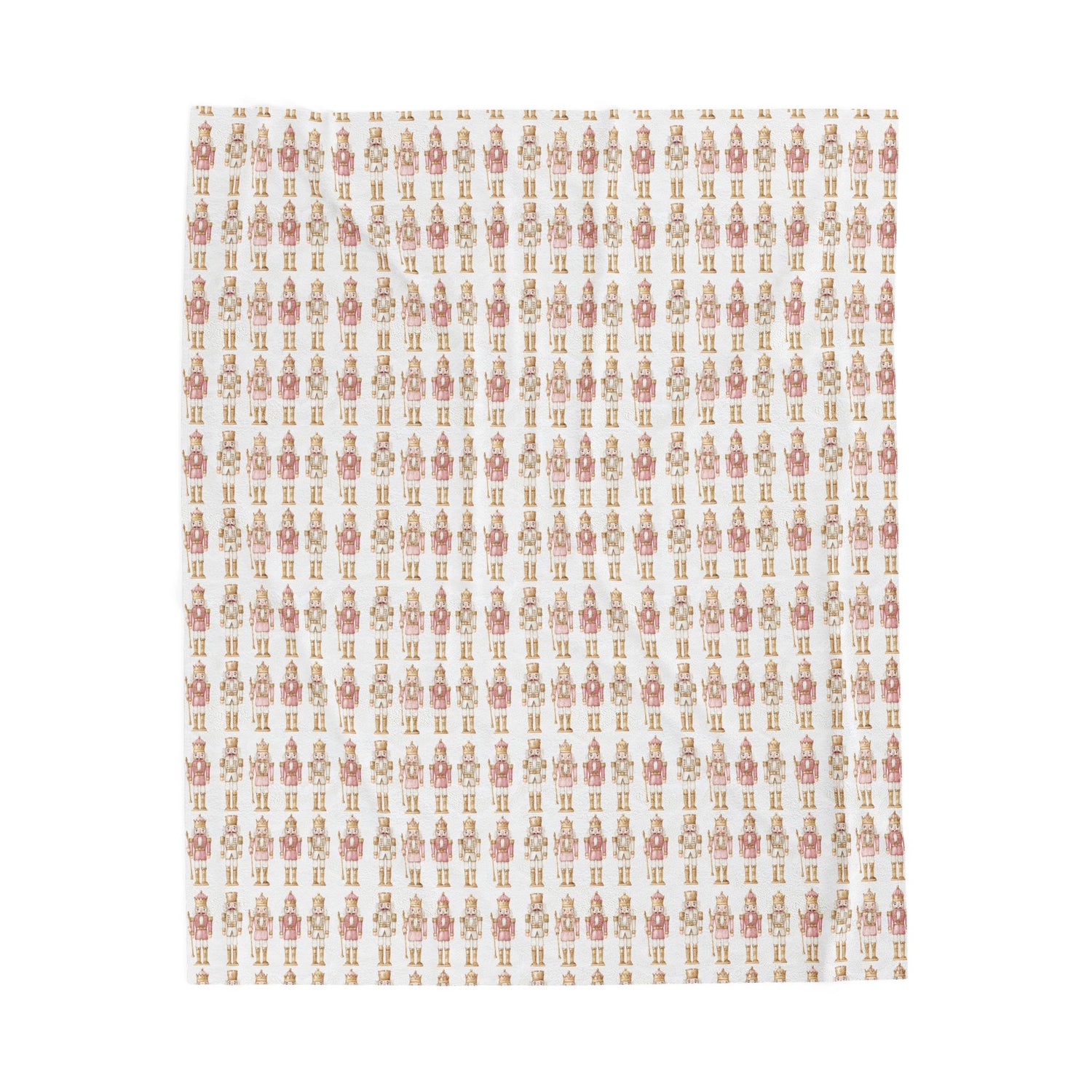 Patterned fabric swatch with small figures on a white background