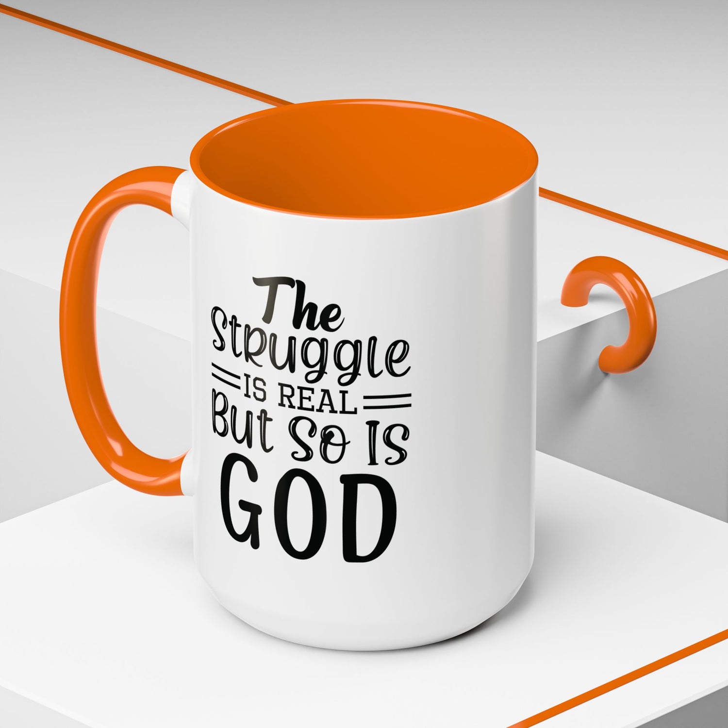 Faith-Inspired Accent Coffee Mug - "The Struggle Is Real But So Is God" - Inspirational Quotes, Gift for Her, Daily Motivation, 11oz, 15oz