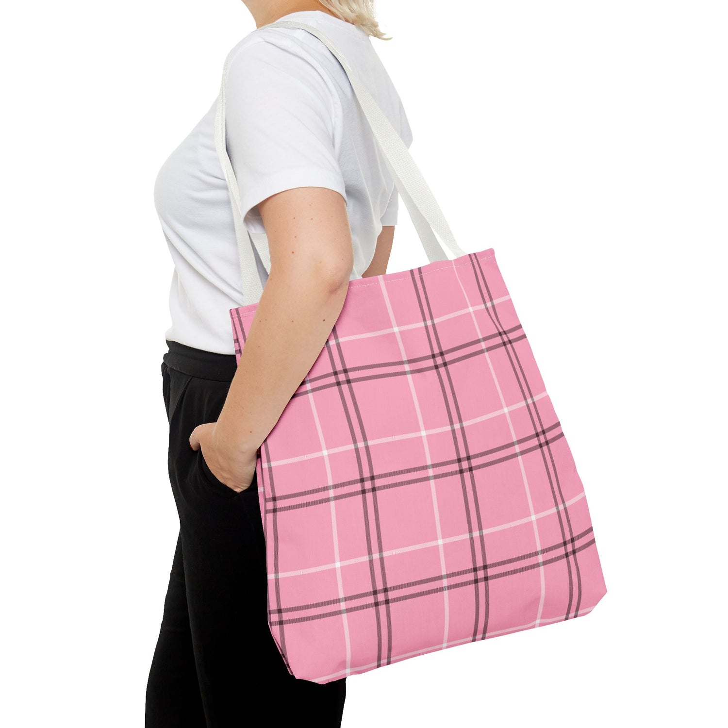 Pink and Black Plaid Tote Bag