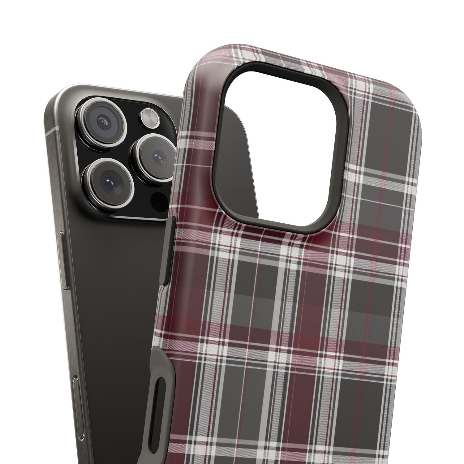Stylish Plaid Impact-Resistant Phone Cases- Maroon Grey Plaid