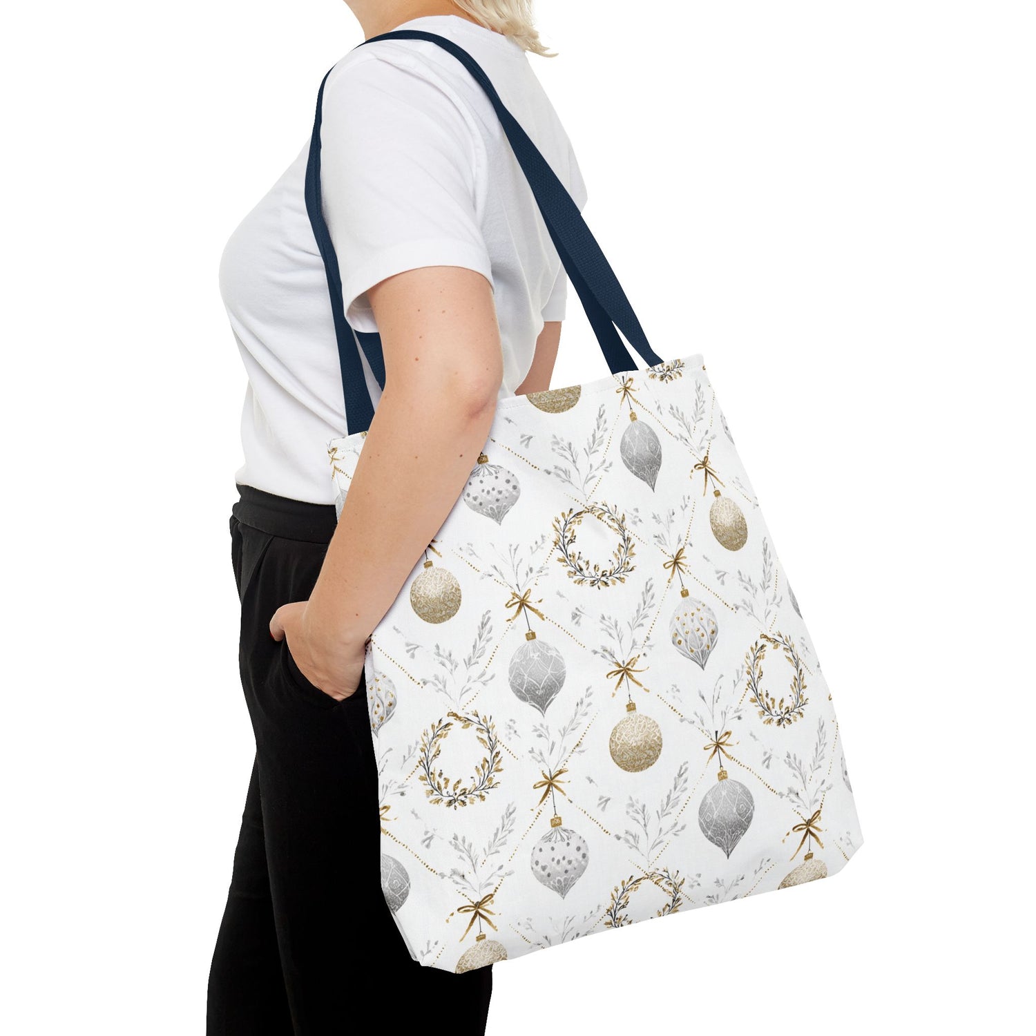 Elegant Christmas Tote Bag- Gold Silver Ornaments