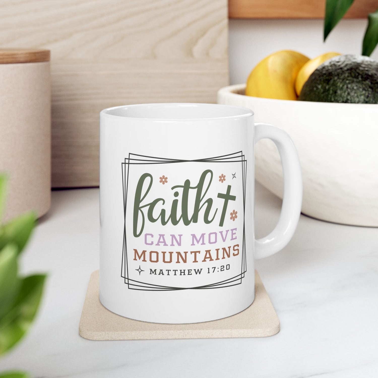 Inspirational Mug/Scripture/Christian mug/Gifts for her/Ceramic Mug, (11oz, 15oz) "Faith can move mountains Matthew 17:20"