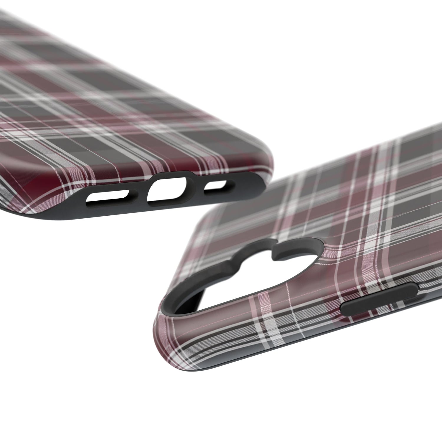 Stylish Plaid Impact-Resistant Phone Cases- Maroon Grey Plaid