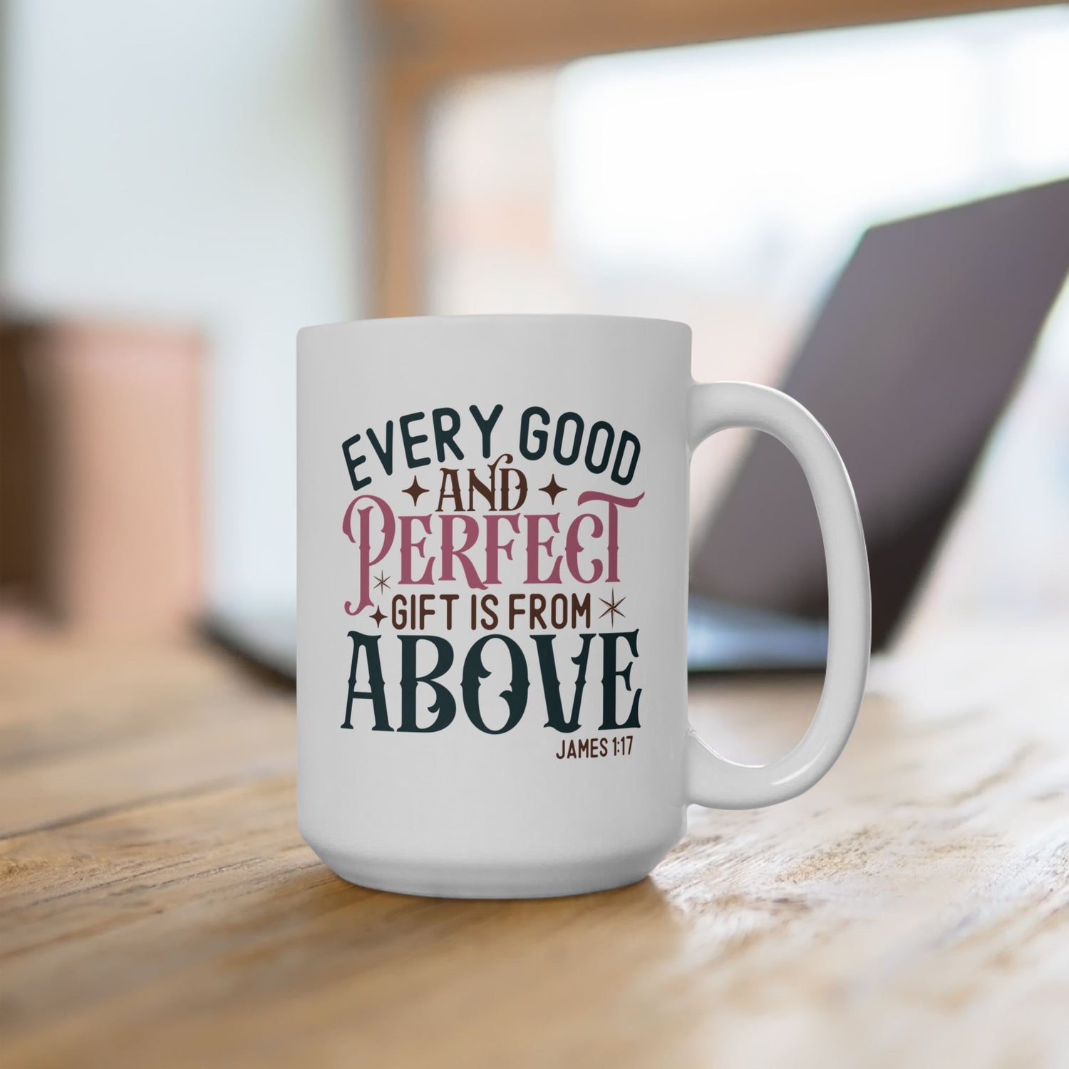 Inspirational Ceramic Mug, Encouragement Gift, Perfect for Coffee Lovers, Bible Verse, Faith-Based Decor, Every Good Gift