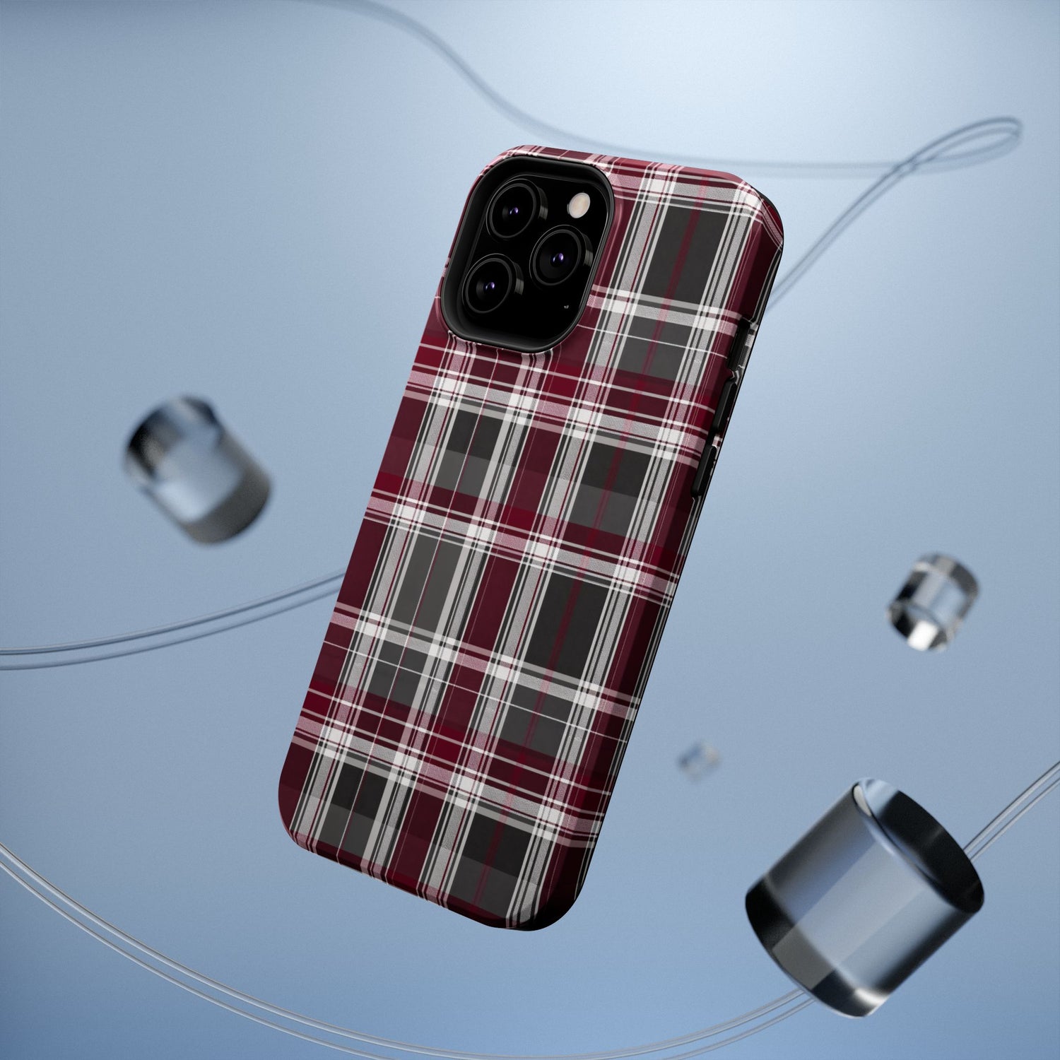 Stylish Plaid Impact-Resistant Phone Cases- Maroon Grey Plaid