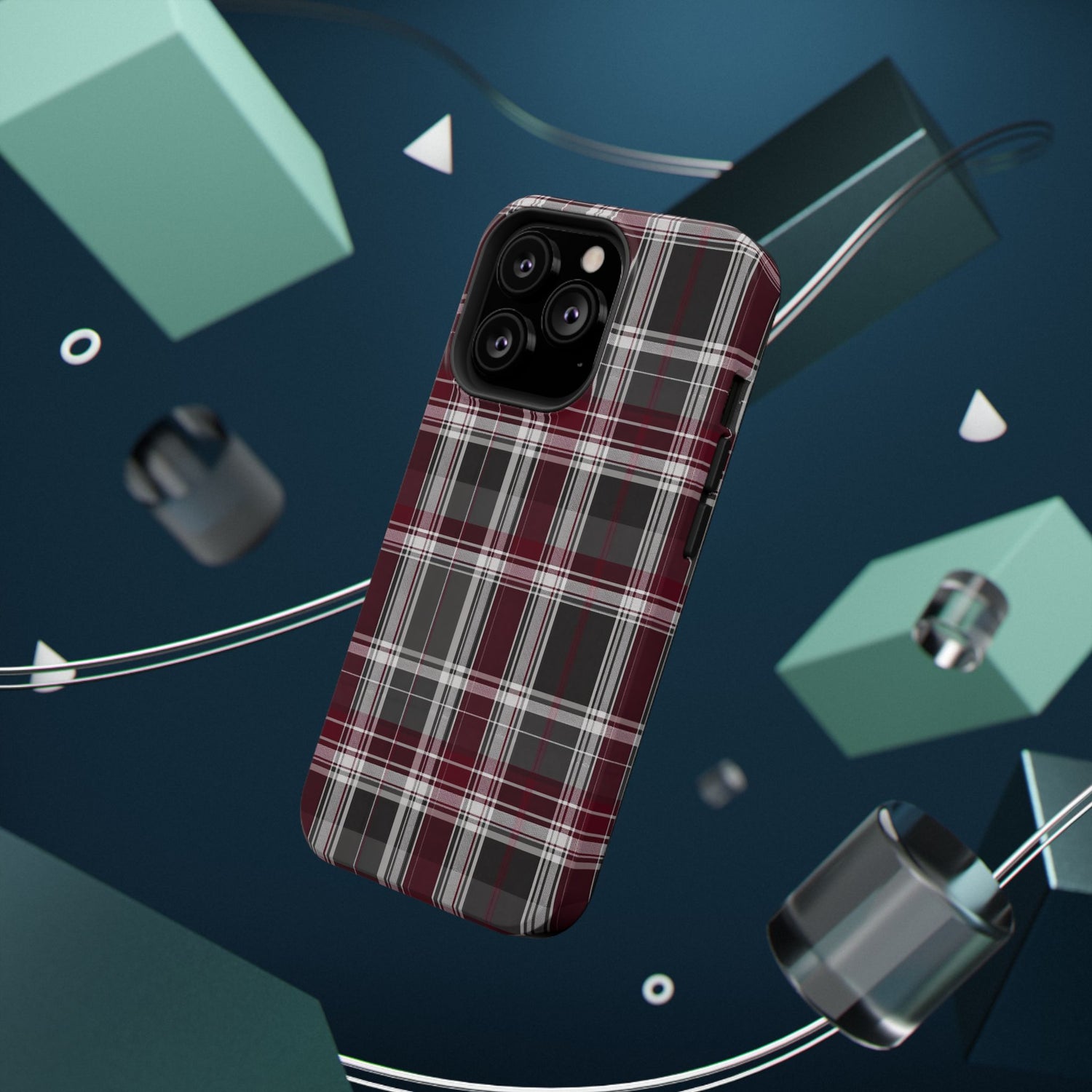 Stylish Plaid Impact-Resistant Phone Cases- Maroon Grey Plaid