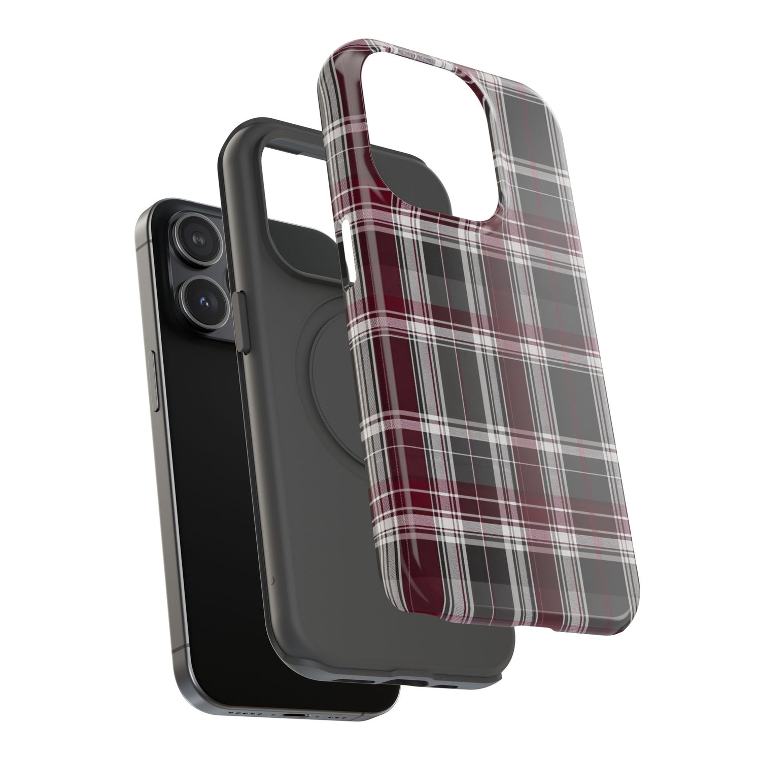 Stylish Plaid Impact-Resistant Phone Cases- Maroon Grey Plaid