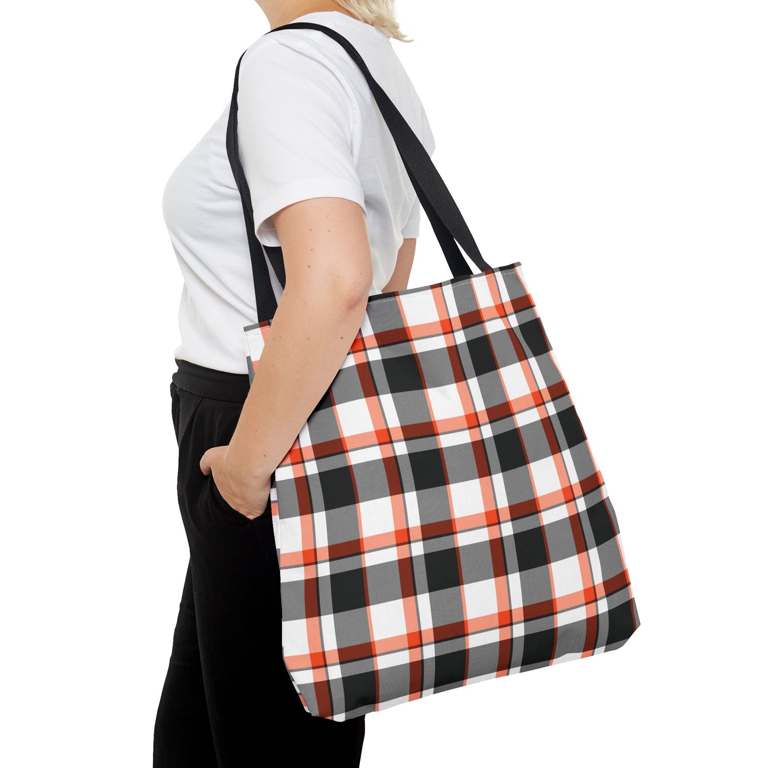 Fall Plaid Black Orange Tote Bag