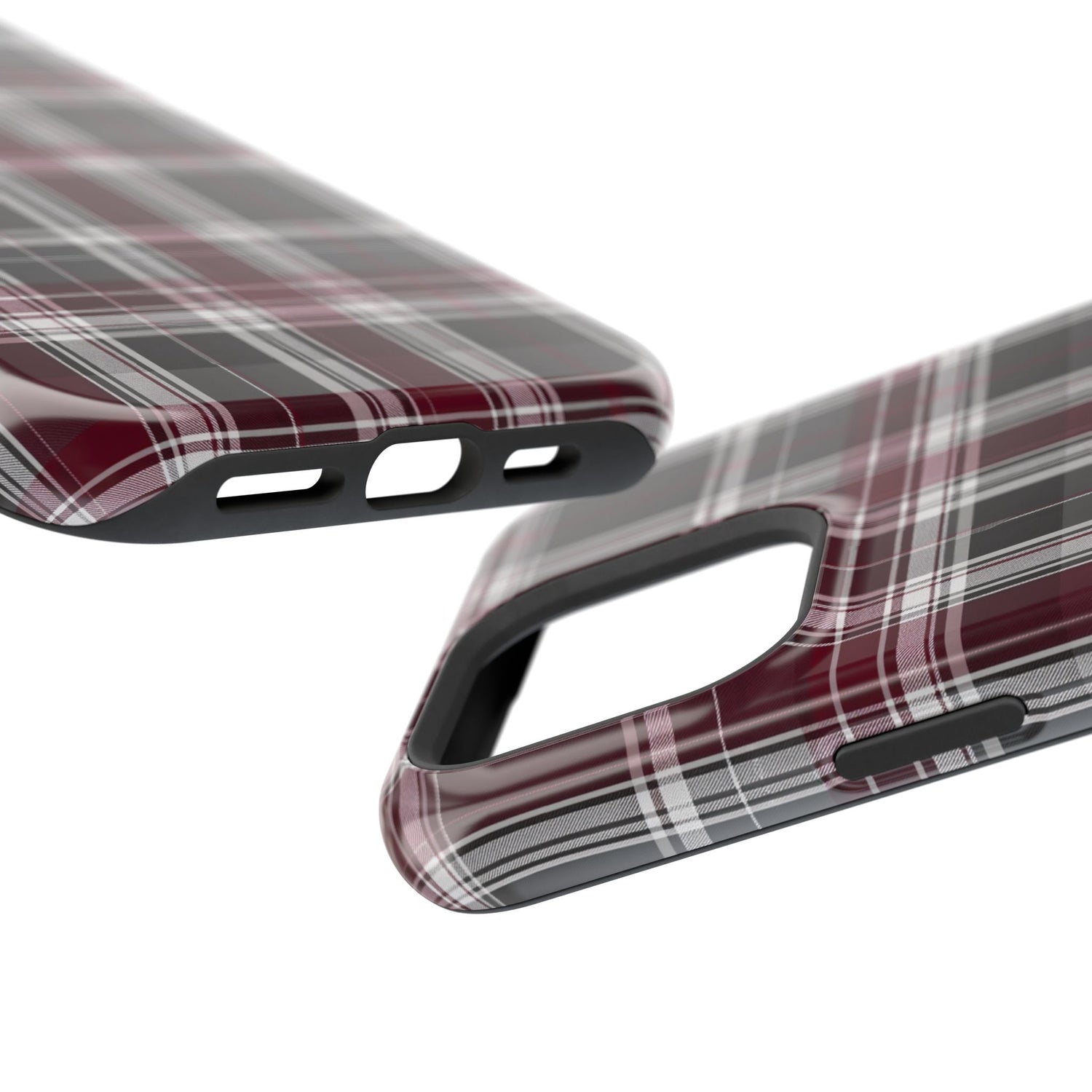 Stylish Plaid Impact-Resistant Phone Cases- Maroon Grey Plaid