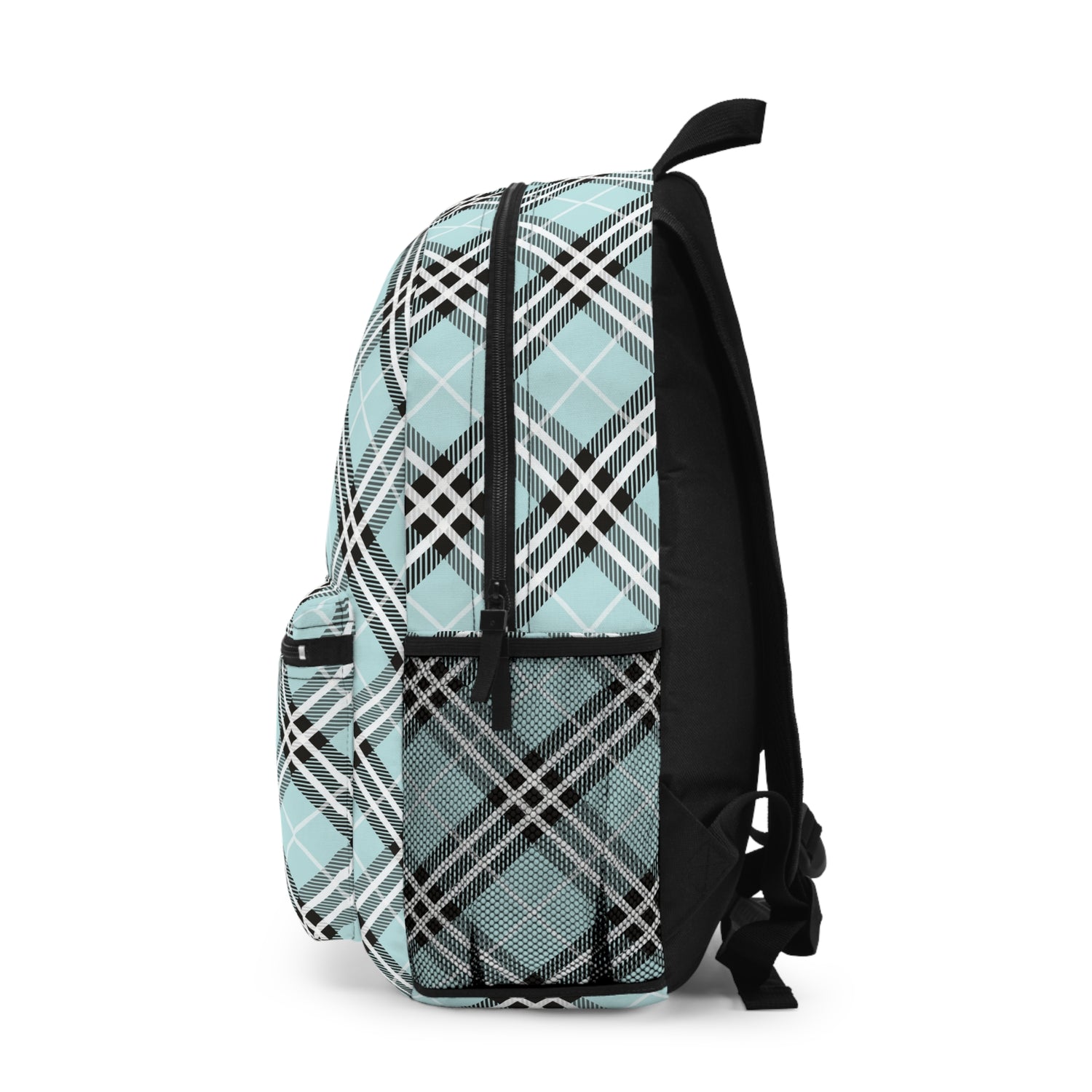 Backpack- Preppy Plaid Aqua Black