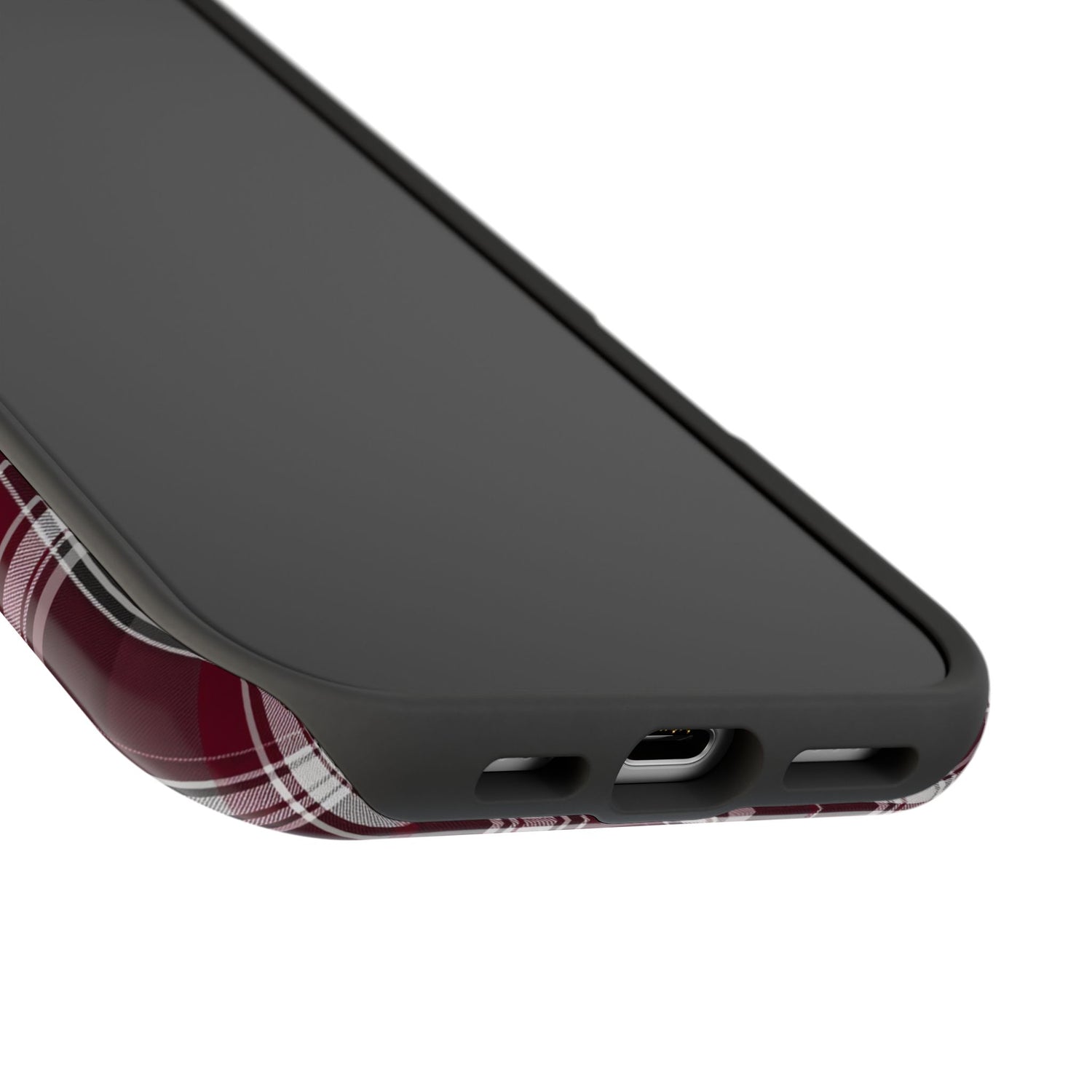 Stylish Plaid Impact-Resistant Phone Cases- Maroon Grey Plaid