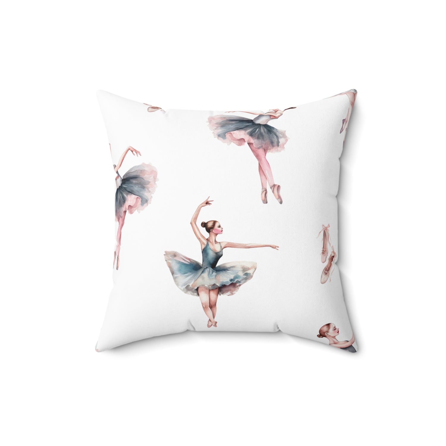 Spun Polyester Square Pillow With Removable Cover Watercolor Ballerina Pink Blue