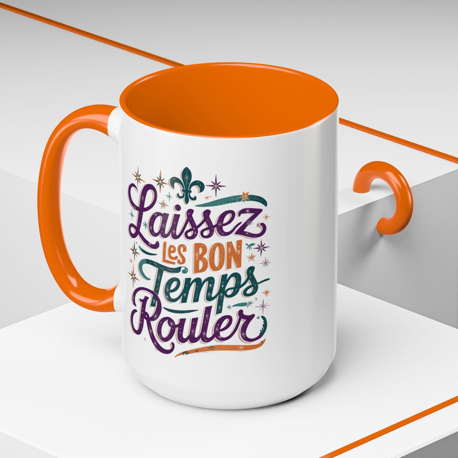 Vibrant Accent Coffee Mug - 'Laissez les Bon Temps Rouler', Perfect for Celebrations, Gifts, Coffee Lovers, Home Decor, and More